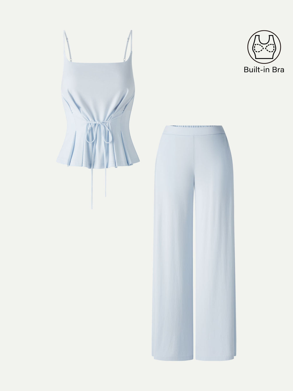 OGLmove 2Pcs Set Spaghetti Bra Top, Wide Leg Pants