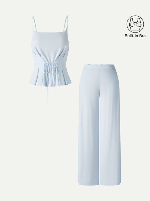 OGLmove 2Pcs Set Spaghetti Bra Top, Wide Leg Pants