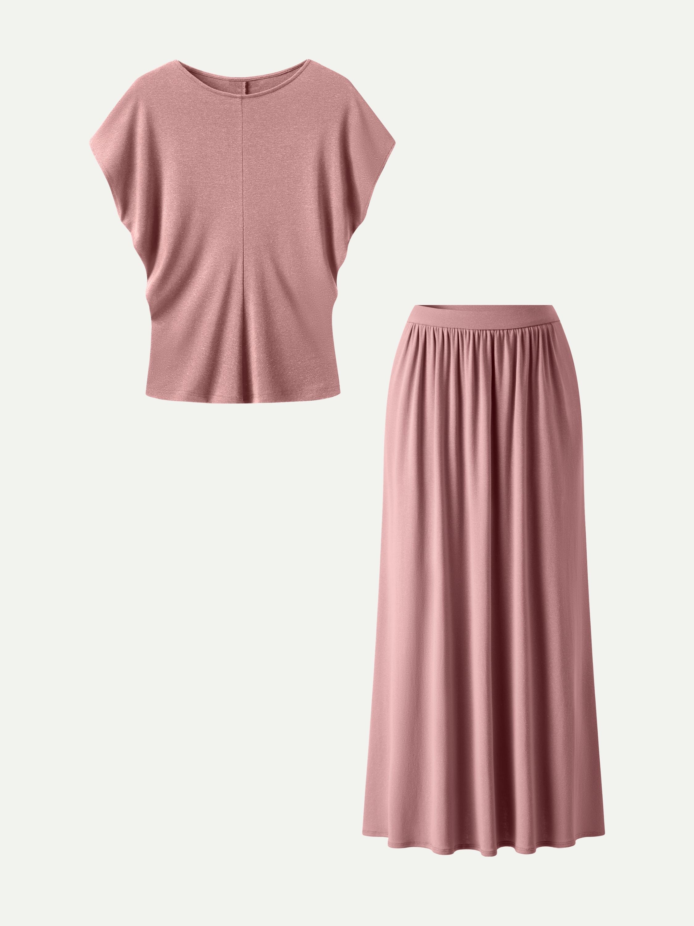 OGLmove Round Neck Top & A-Line Maxi Skirt Set with Pockets