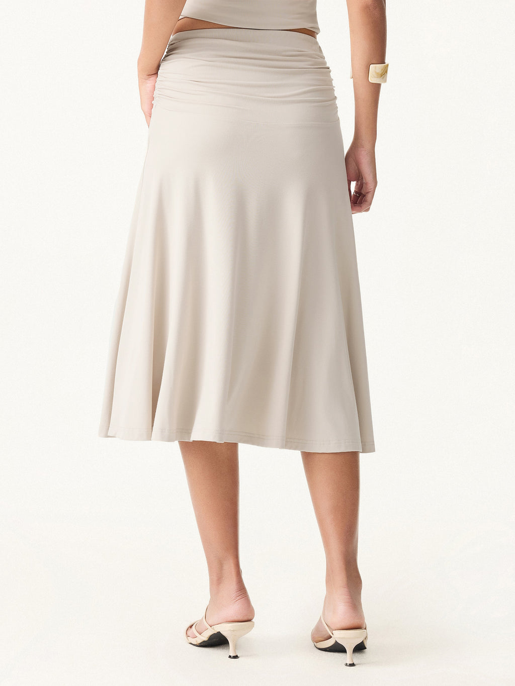 OGLmove Open Back Bra Tank & Side Ruched A-Line Midi Skirt Set