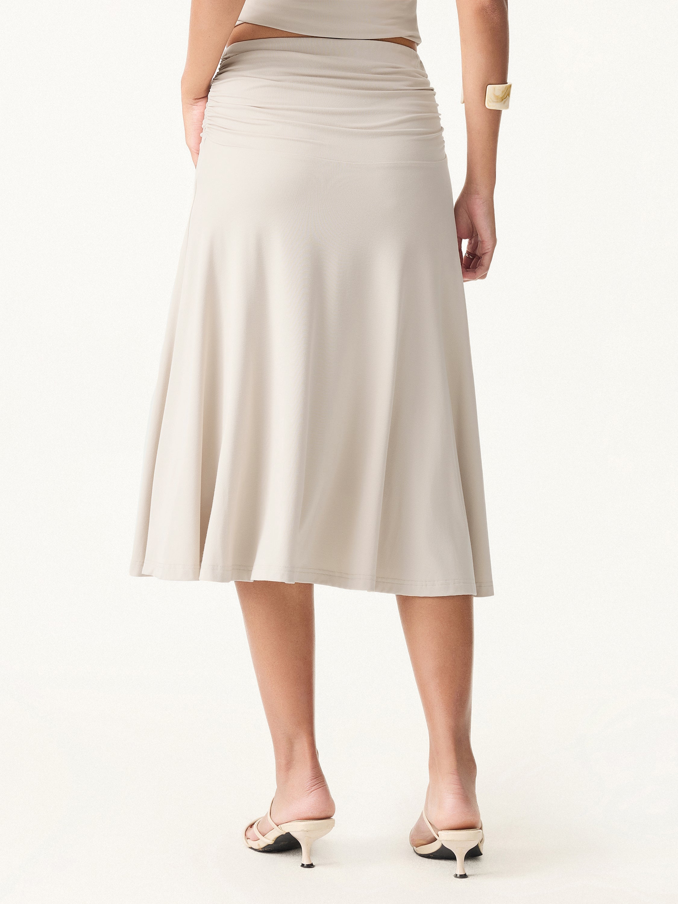 OGLmove Open Back Bra Tank & Side Ruched A-Line Midi Skirt Set