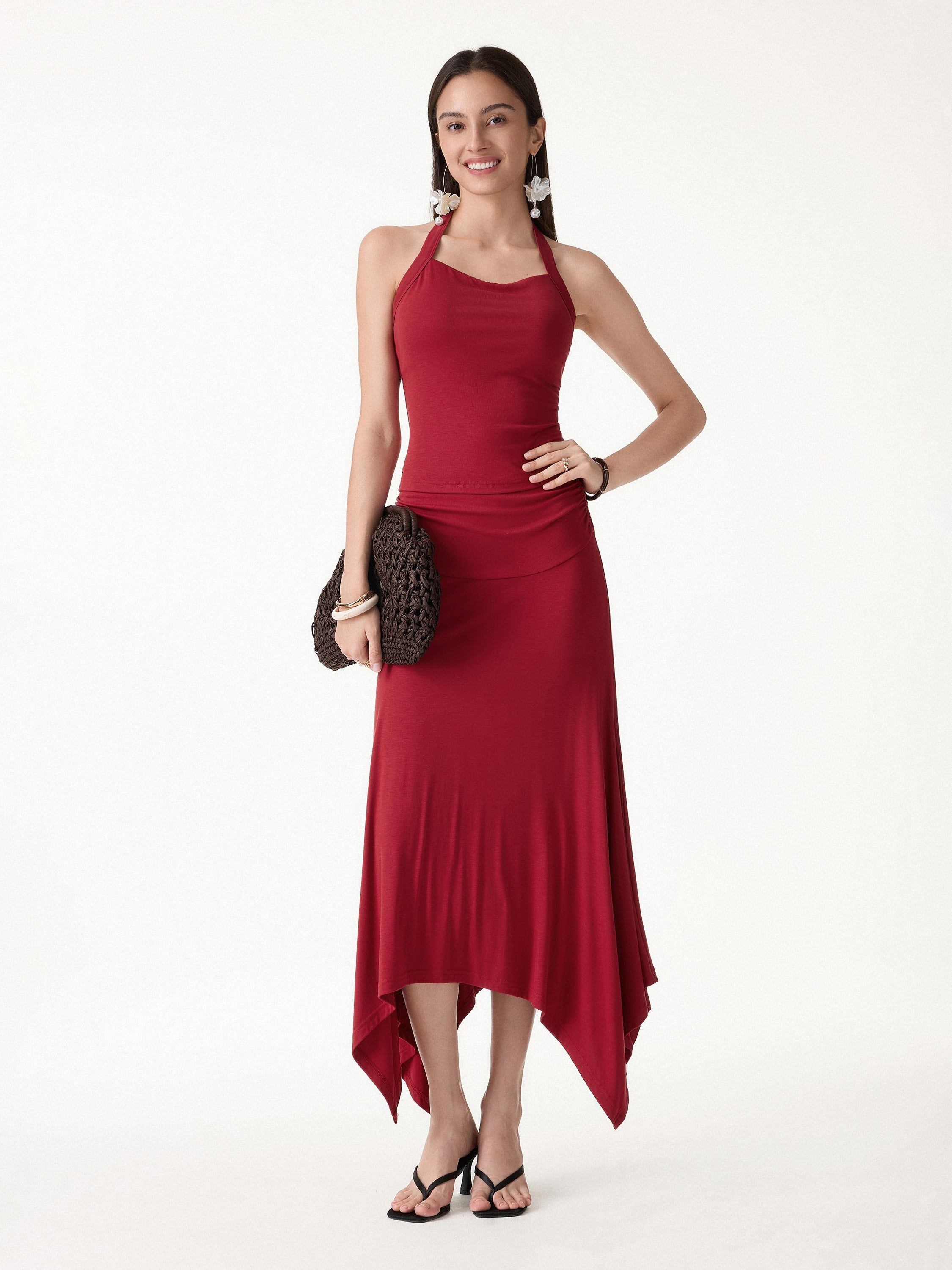 OGLmove Women's High Rise Handkerchief Hem Ankle Skirt