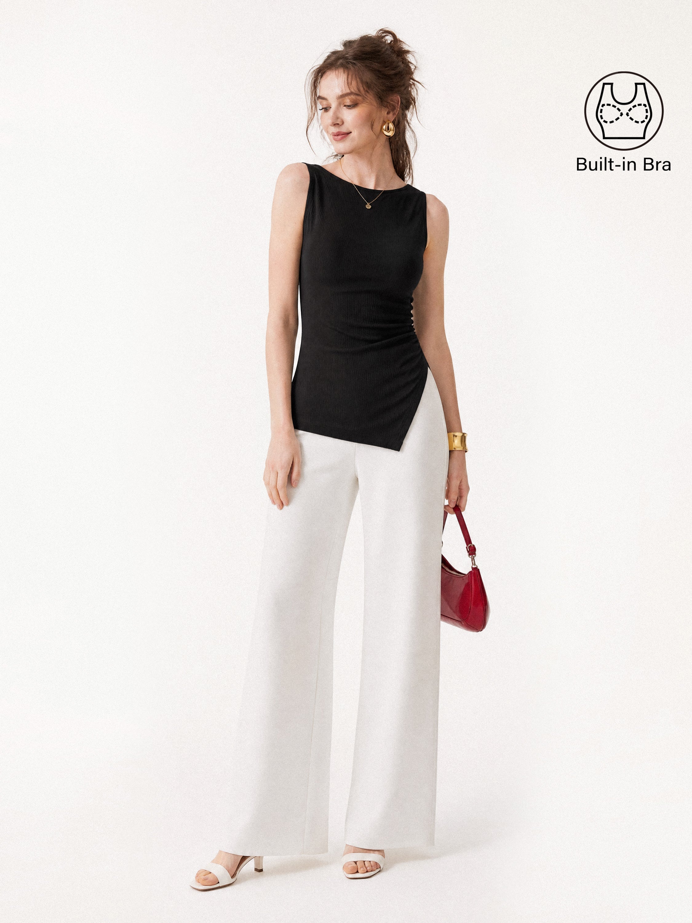 OGLmove Boatneck Ruched Asymmetrical Bra Top