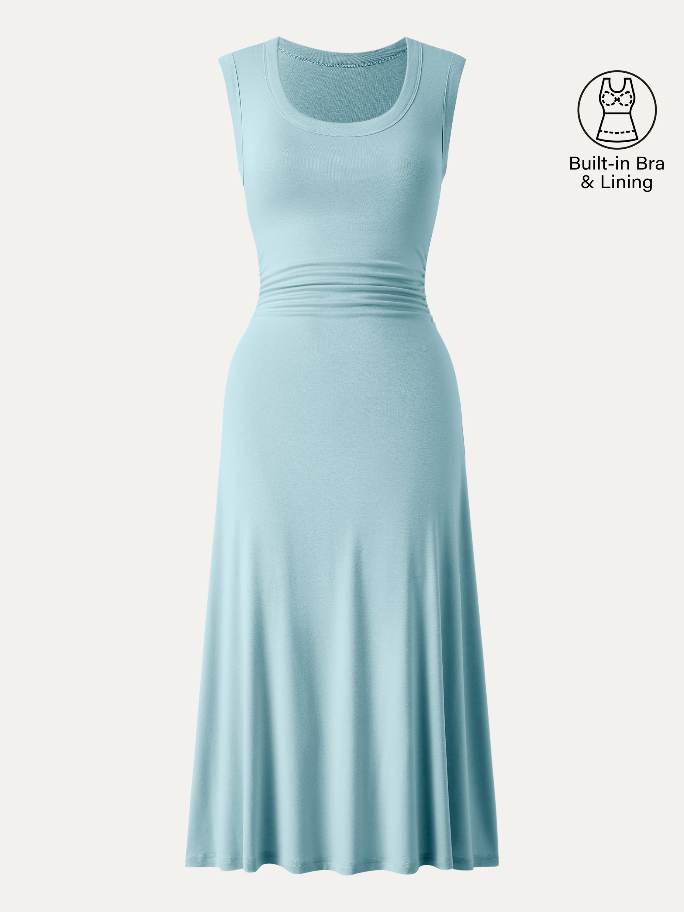 OGLmove Scoop Neck Side Ruched Airy Bra Midi Dress