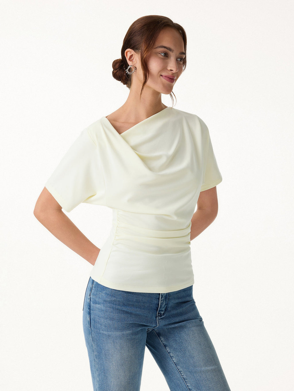 OGLmove Asymmetrical Cowl Neck Ruched Top