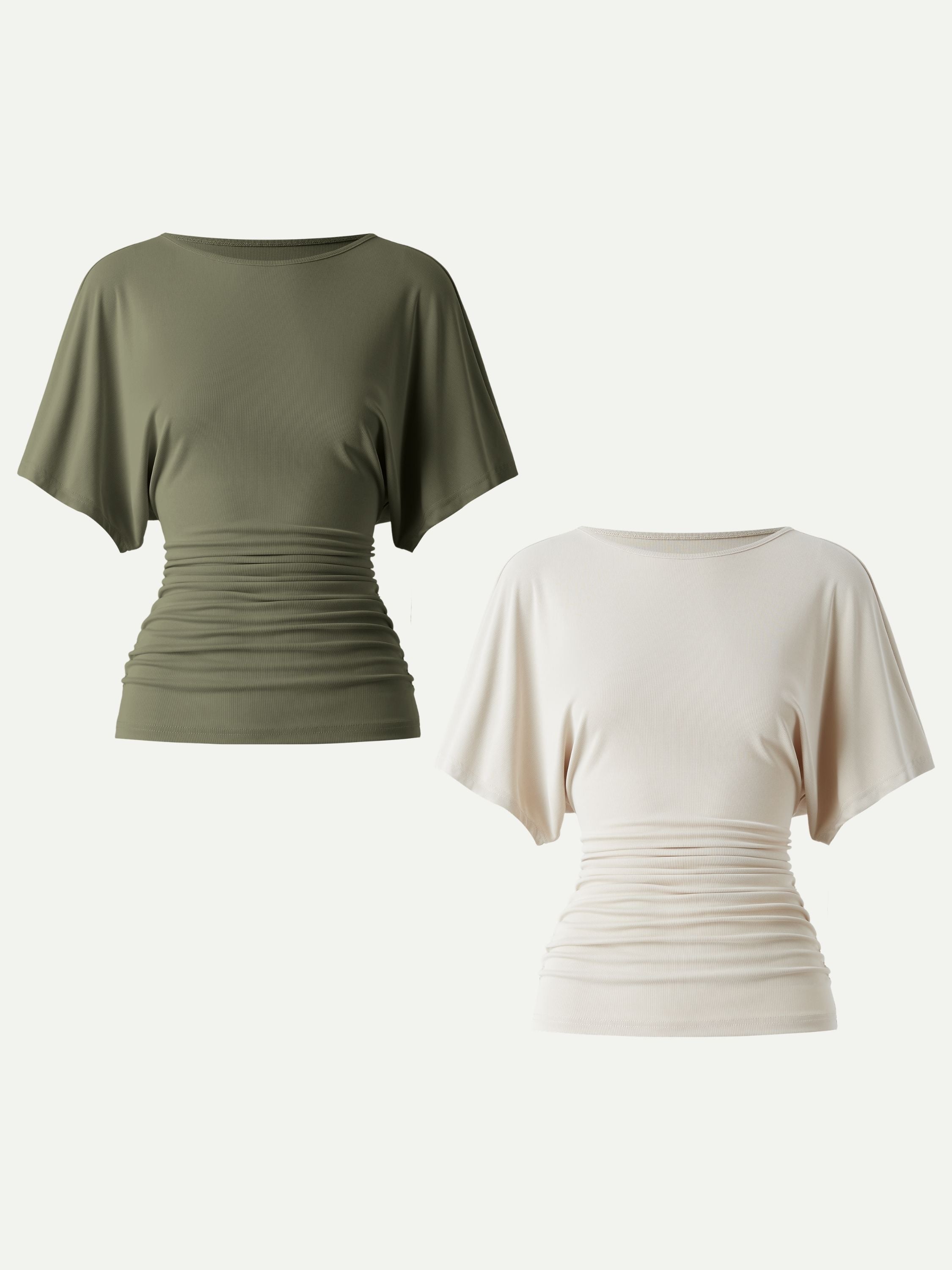 OGLmove Boatneck Batwing Sleeve Side Ruched Top