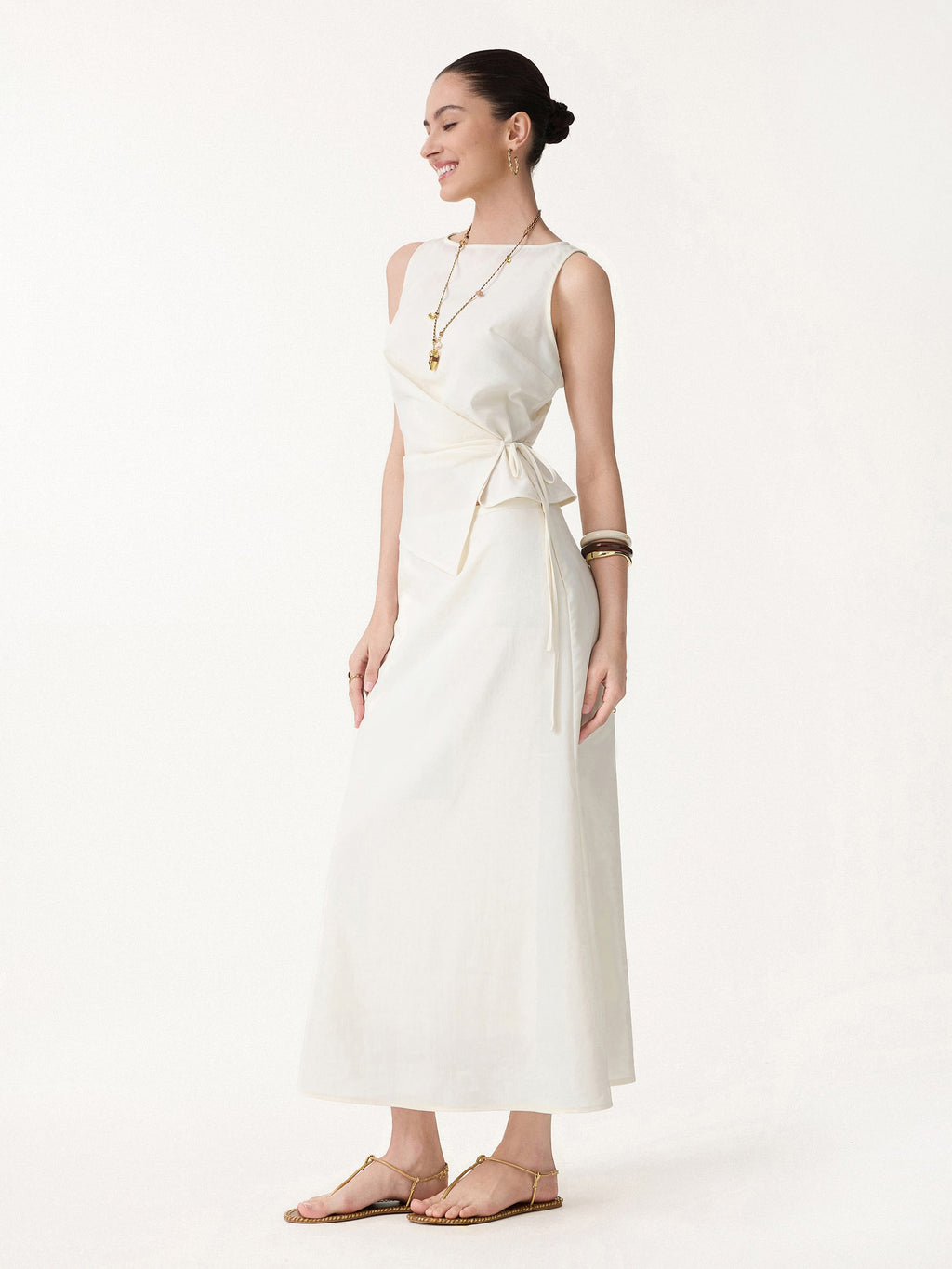 OGLmove Boatneck Waist-Defined Top & Maxi Flared Pull-On Skirt Set