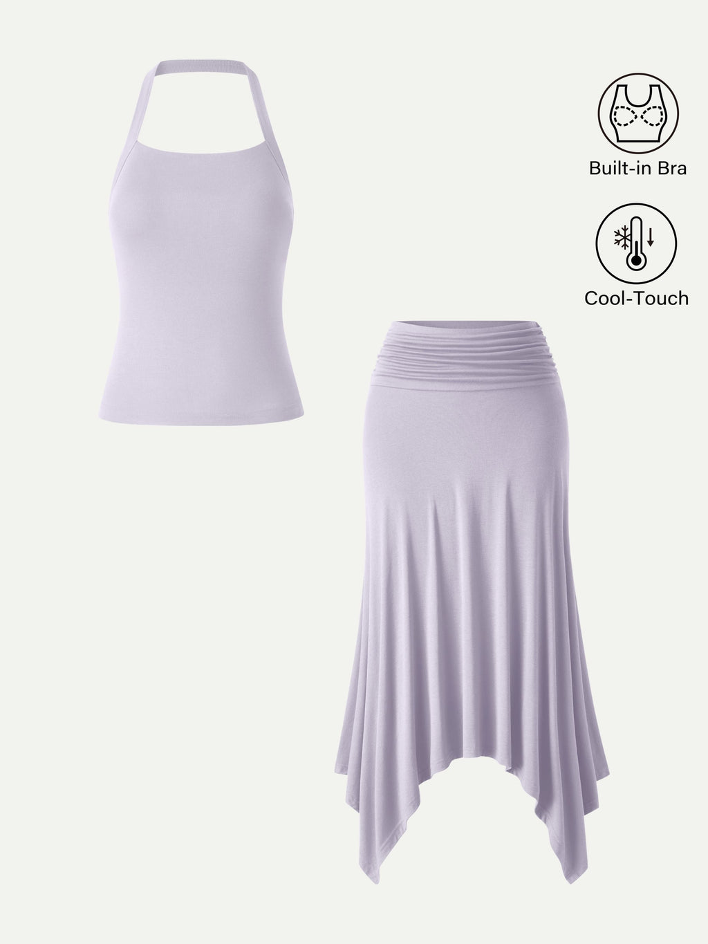 OGLmove Sleek Halter Bra Top and Handkerchief Hem Skirt Set