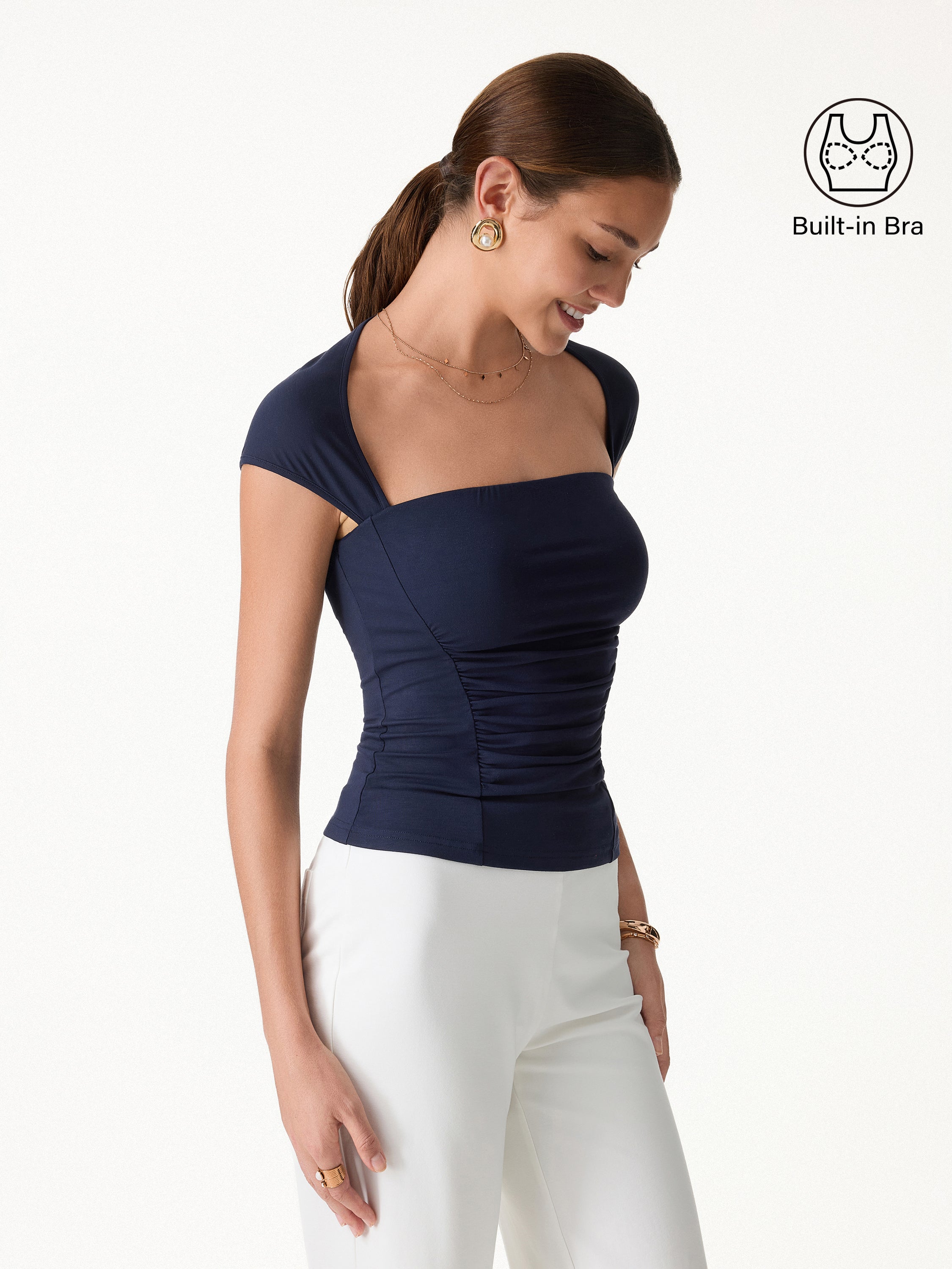 OGLmove SkinKiss Square Neck Cutout Back Ruched Bra Top