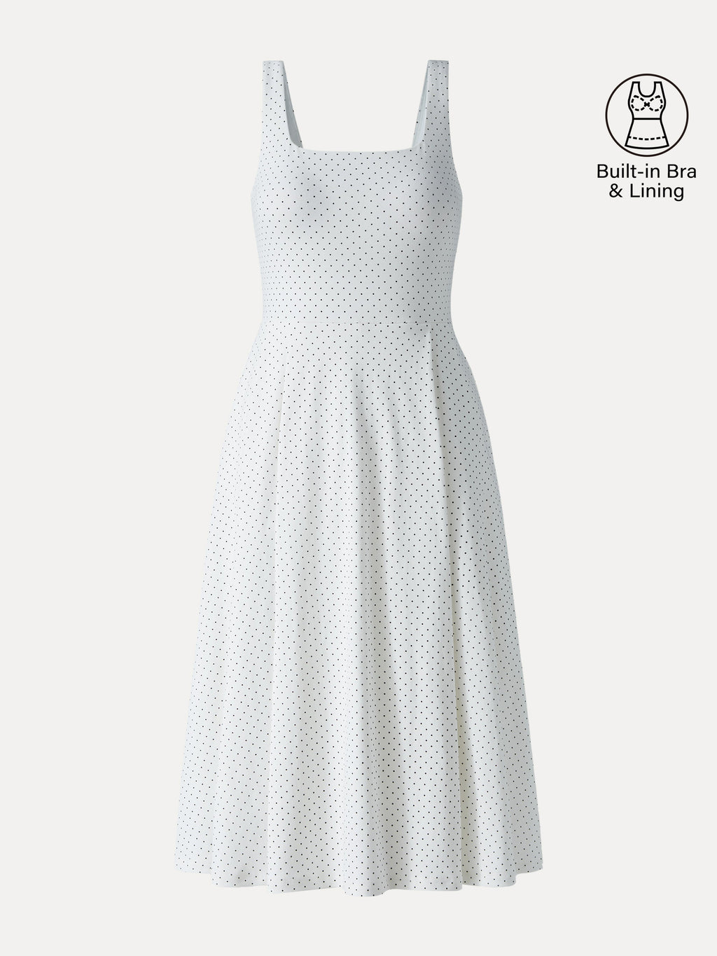 OGLmove Women's Stretch Cotton Square Neck Midi Bra Dress with Pockets