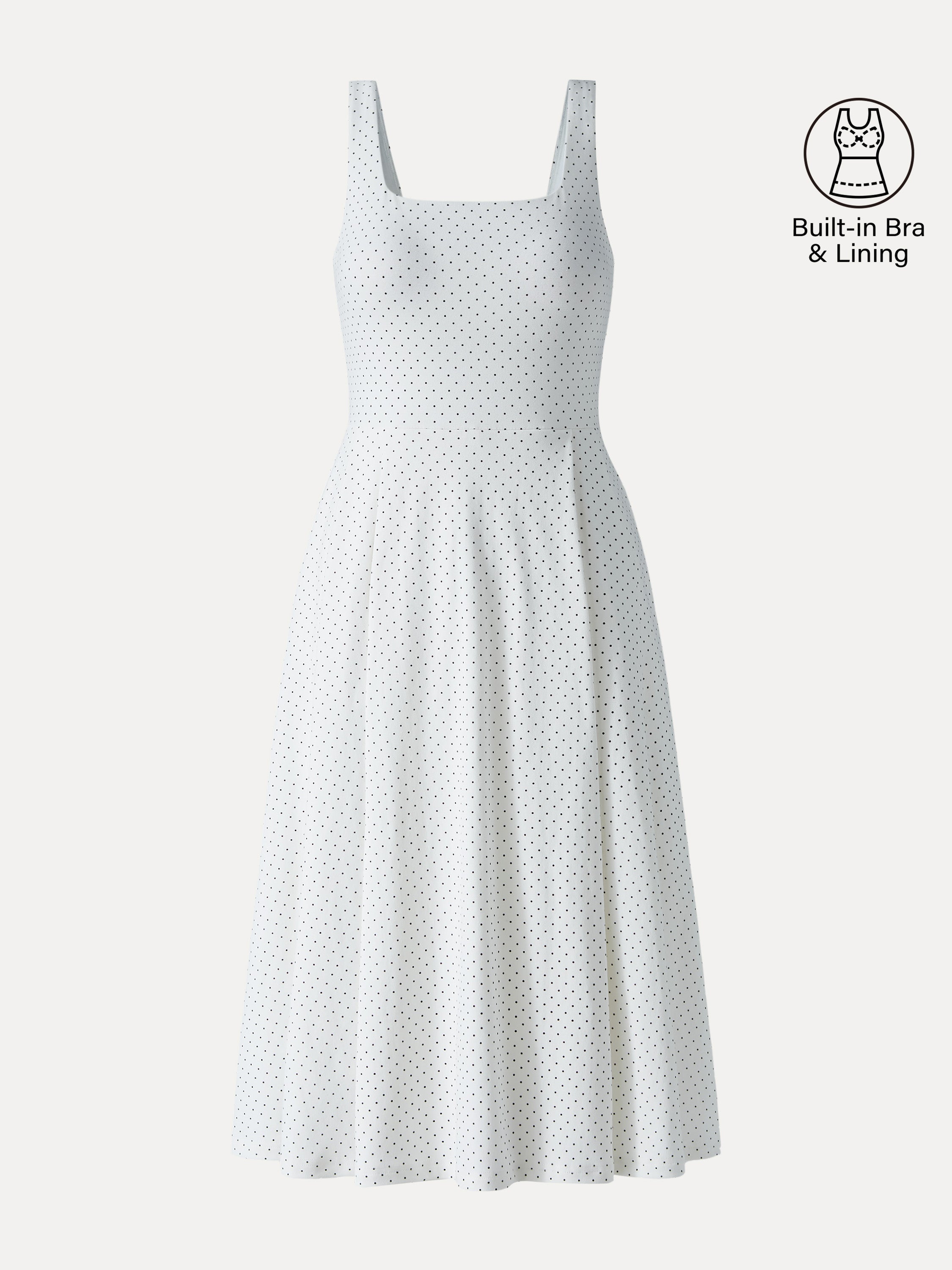 OGLmove Women's Stretch Cotton Square Neck Midi Bra Dress with Pockets