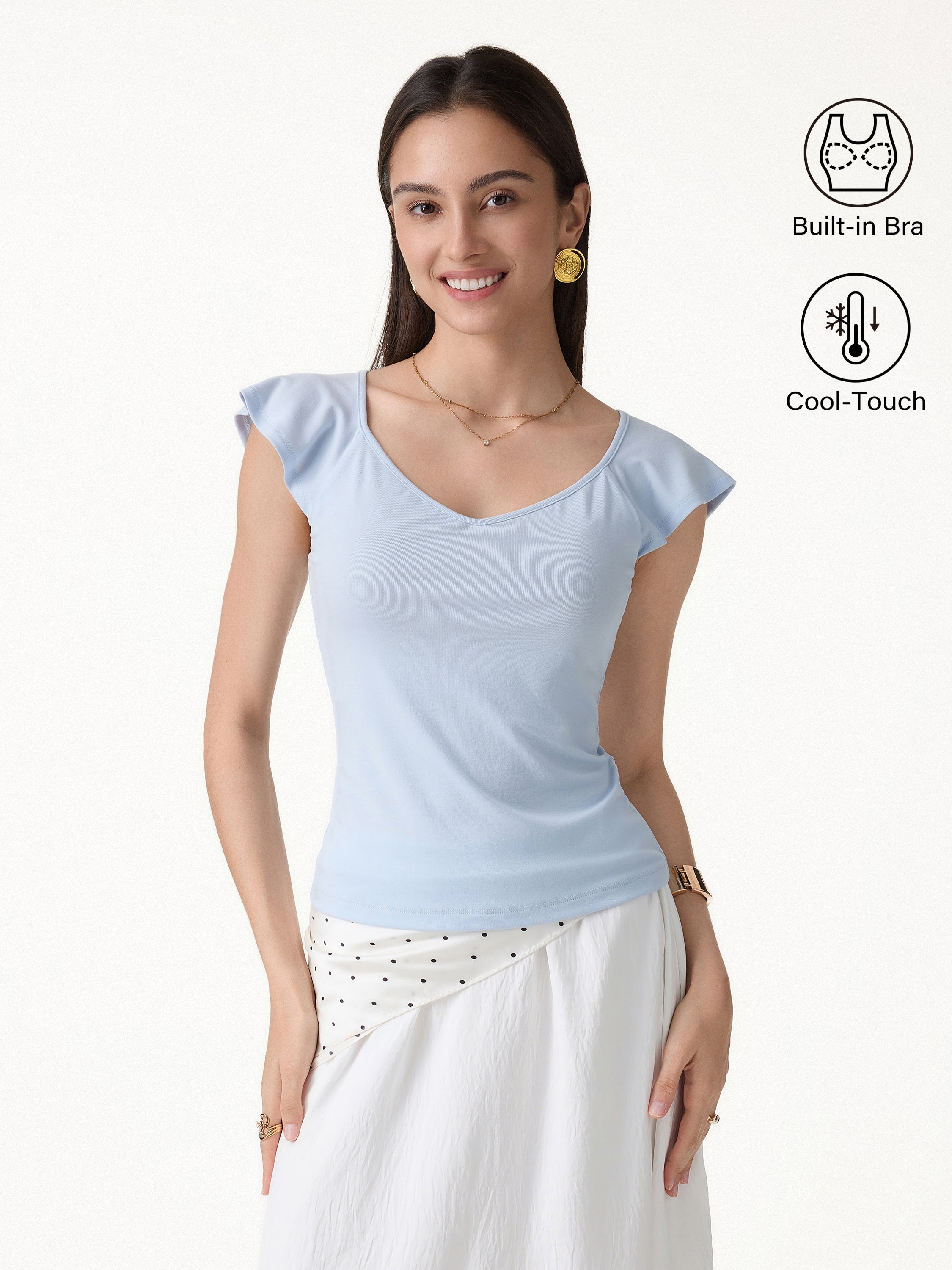 OGLmove Matte Smooth Diamond Neck Flutter Sleeve Bra Top