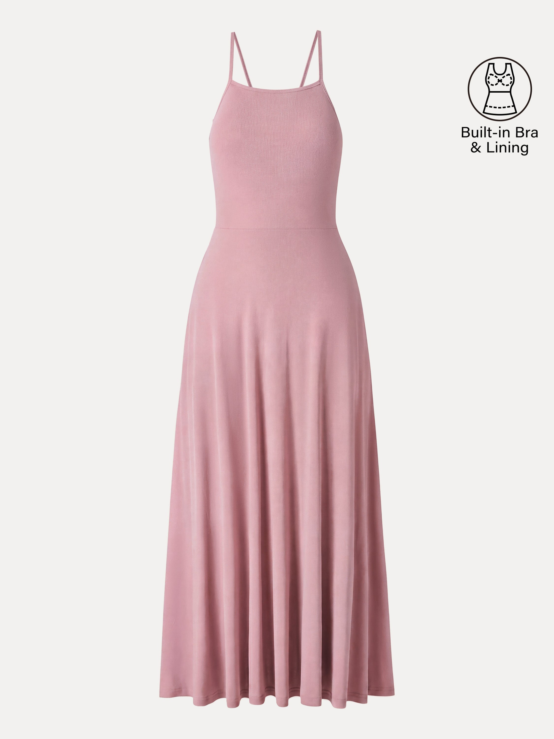 OGLmove Soft Linen Knit Spaghetti Midi Bra Dress