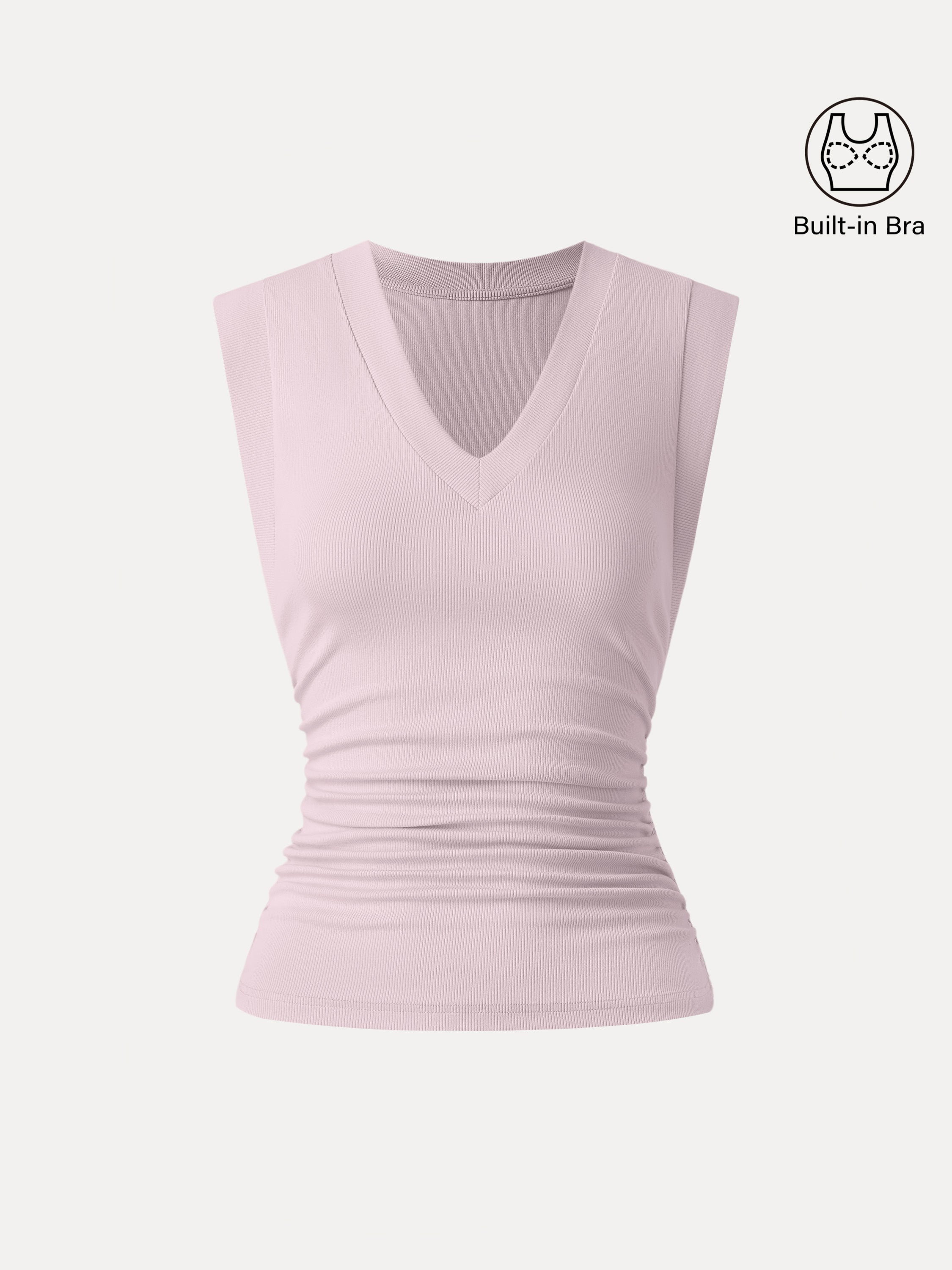 OGLmove Stretch Cotton V-Neck Side Ruched Muscle Bra Top