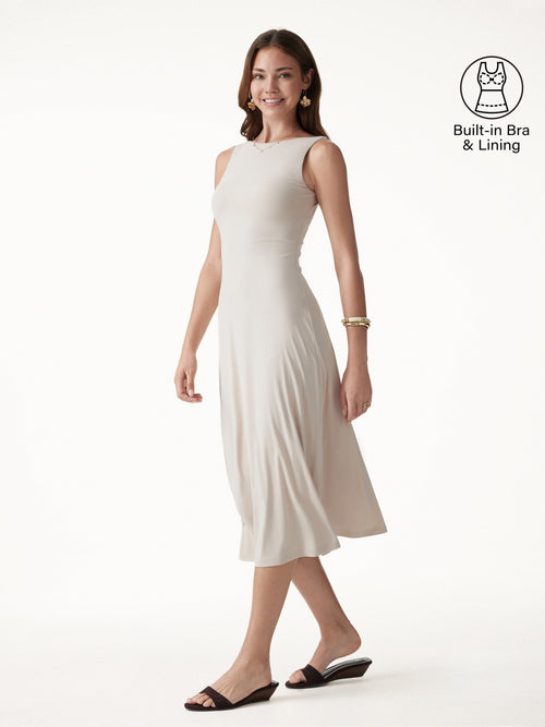 OGLmove Boatneck Open-Back Flowy Midi Bra Dress