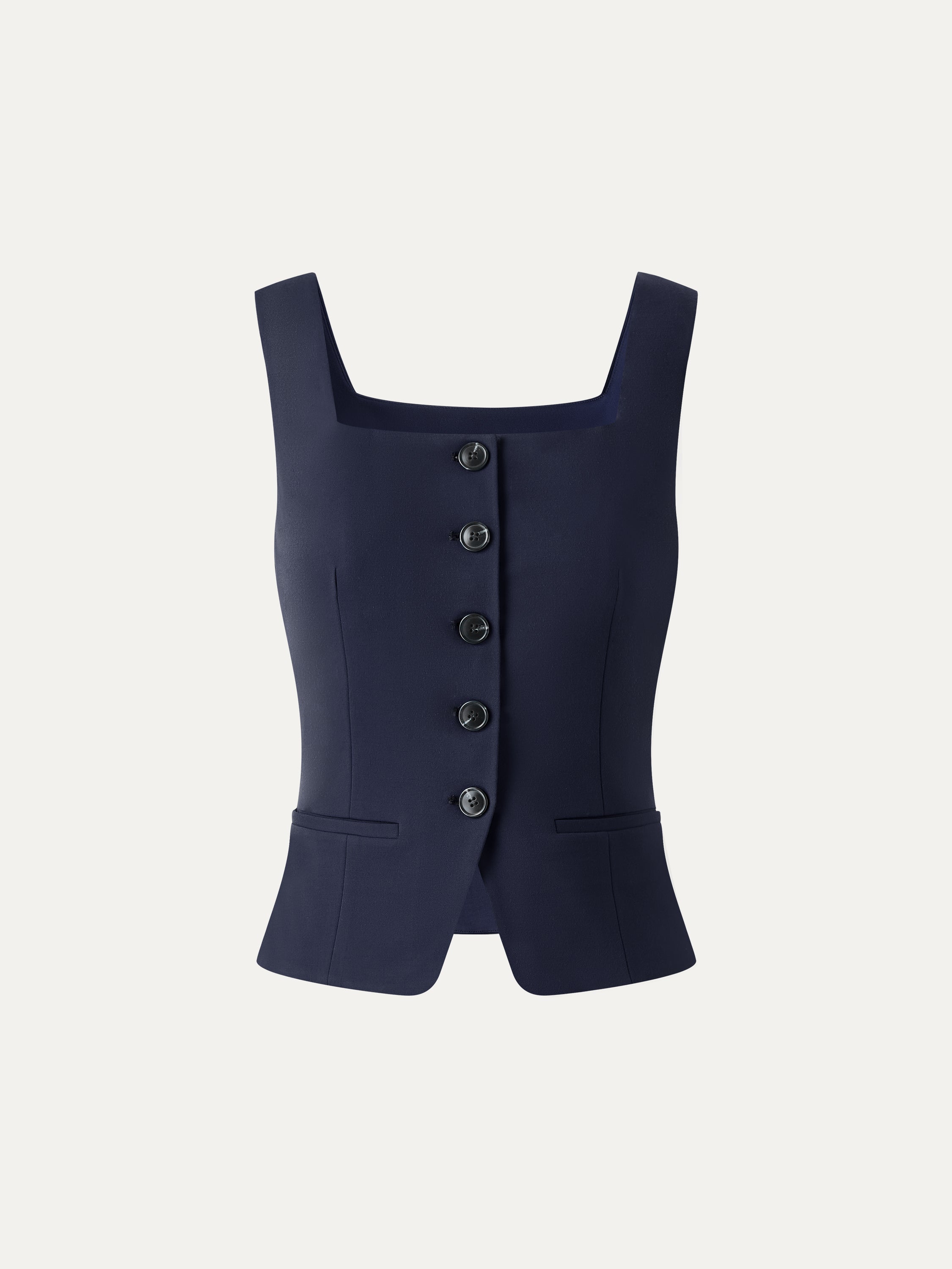OGLmove Stretch Ponte Square Neck Cropped Waistcoat with Pockets