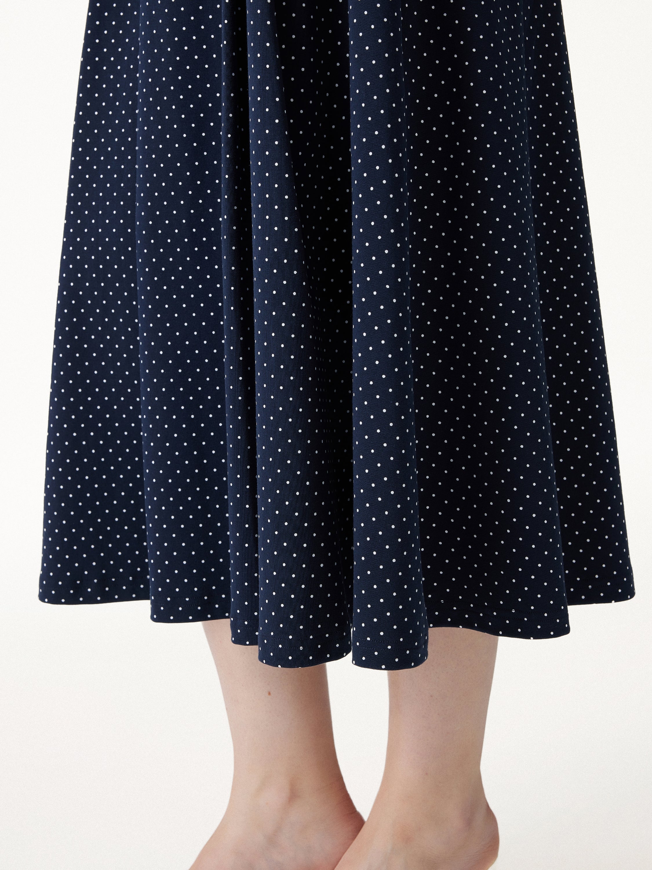 OGLmove Stretch Cotton Polka Dot A-Line Flare Midi Skirt with Pockets