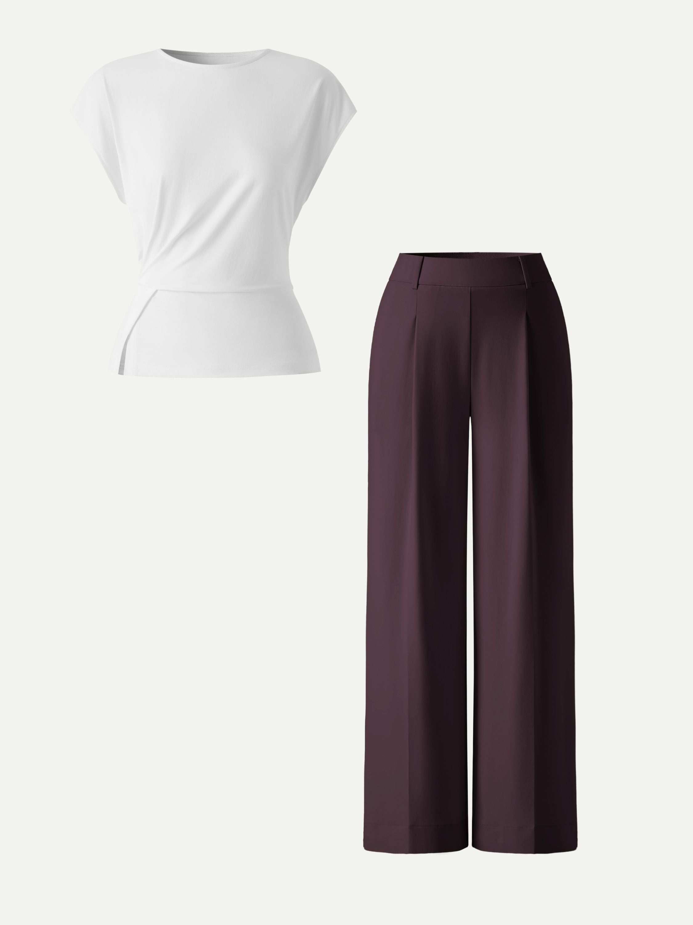 OGLmove 2Pcs Round Neck Tucked Top & Wide Leg Success Pants Set
