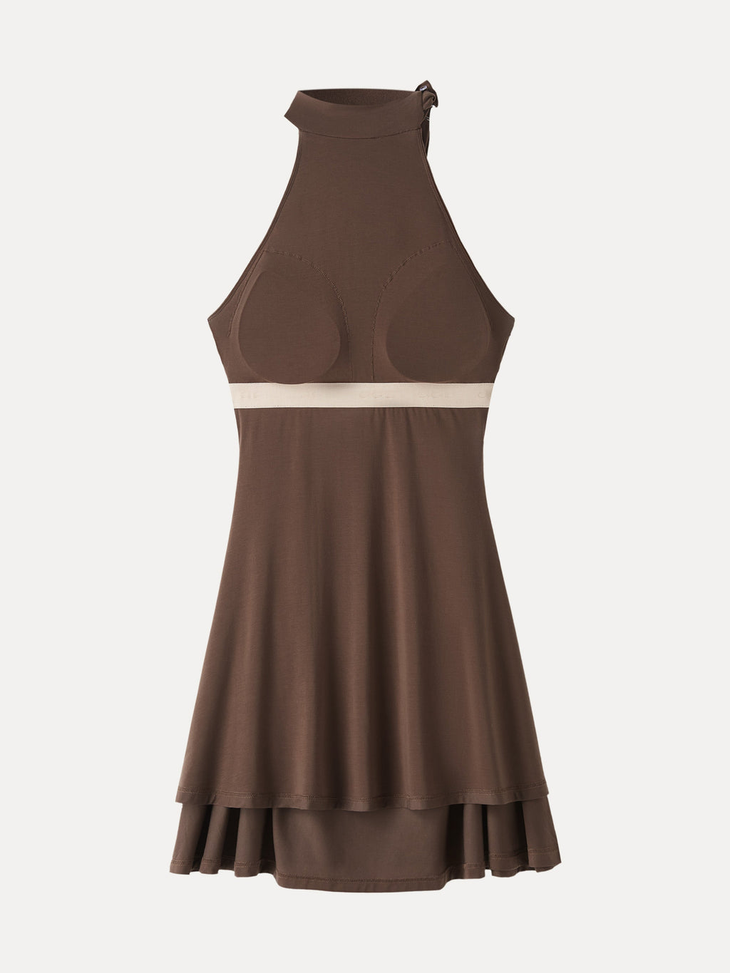 OGLmove Milky Matte Mockneck Bow Tie Ruched Mini Bra Dress