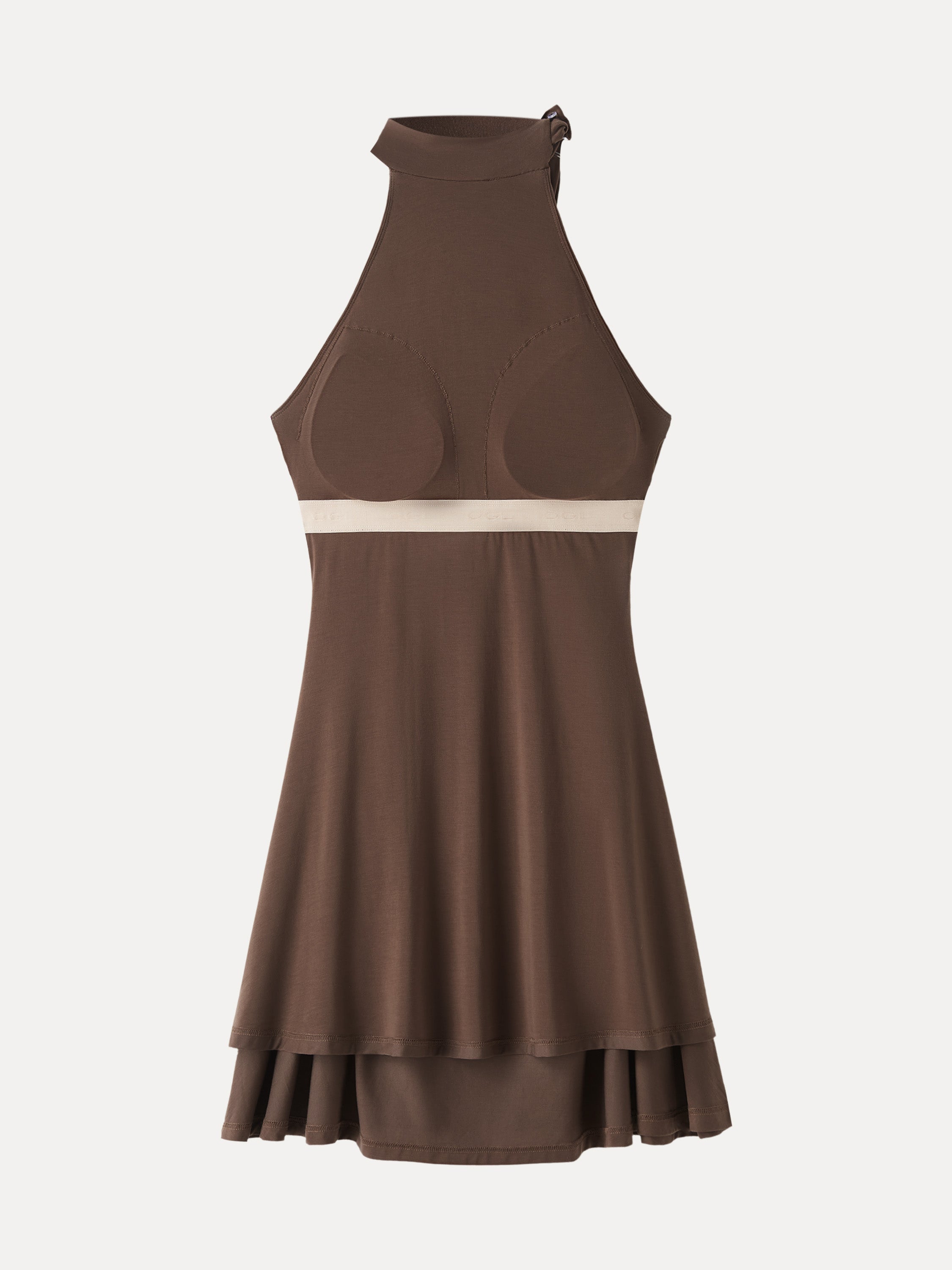 OGLmove Milky Matte Mockneck Bow Tie Ruched Mini Bra Dress
