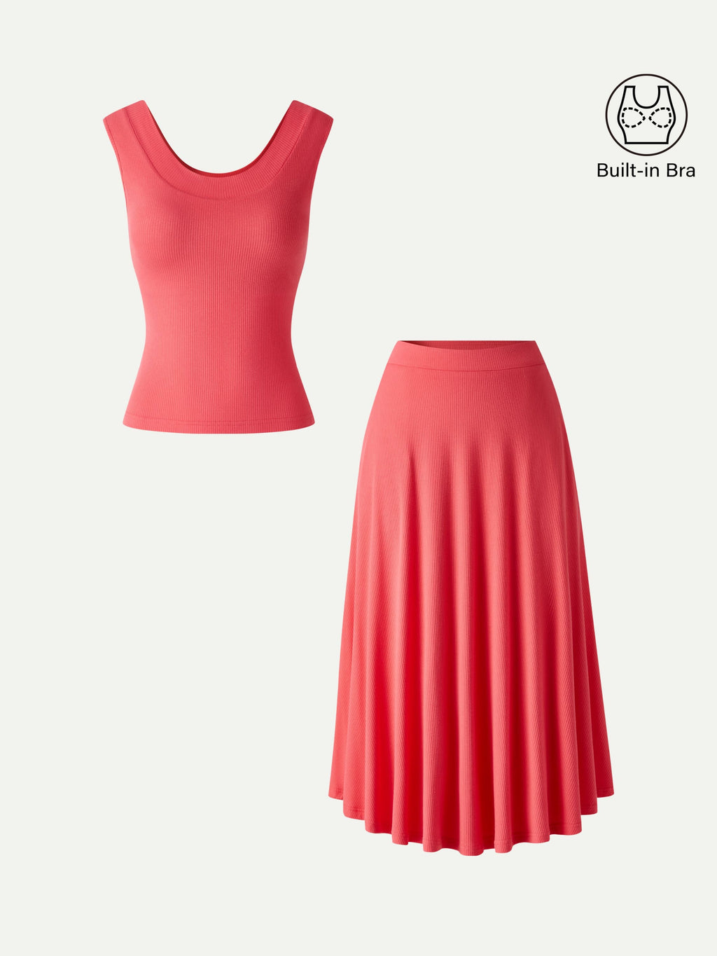 OGLmove U-Neck Bra Tank & Midi Skirt Set with Pockets