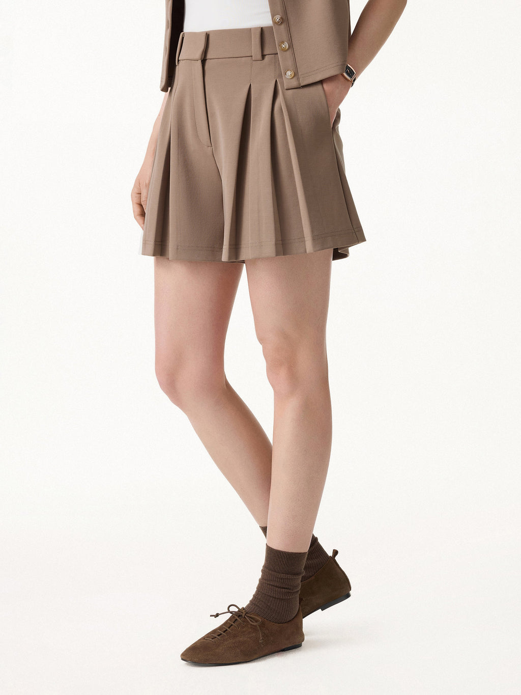 OGLmove Sandwashed Modal High Rise A-Line Pleated Shorts