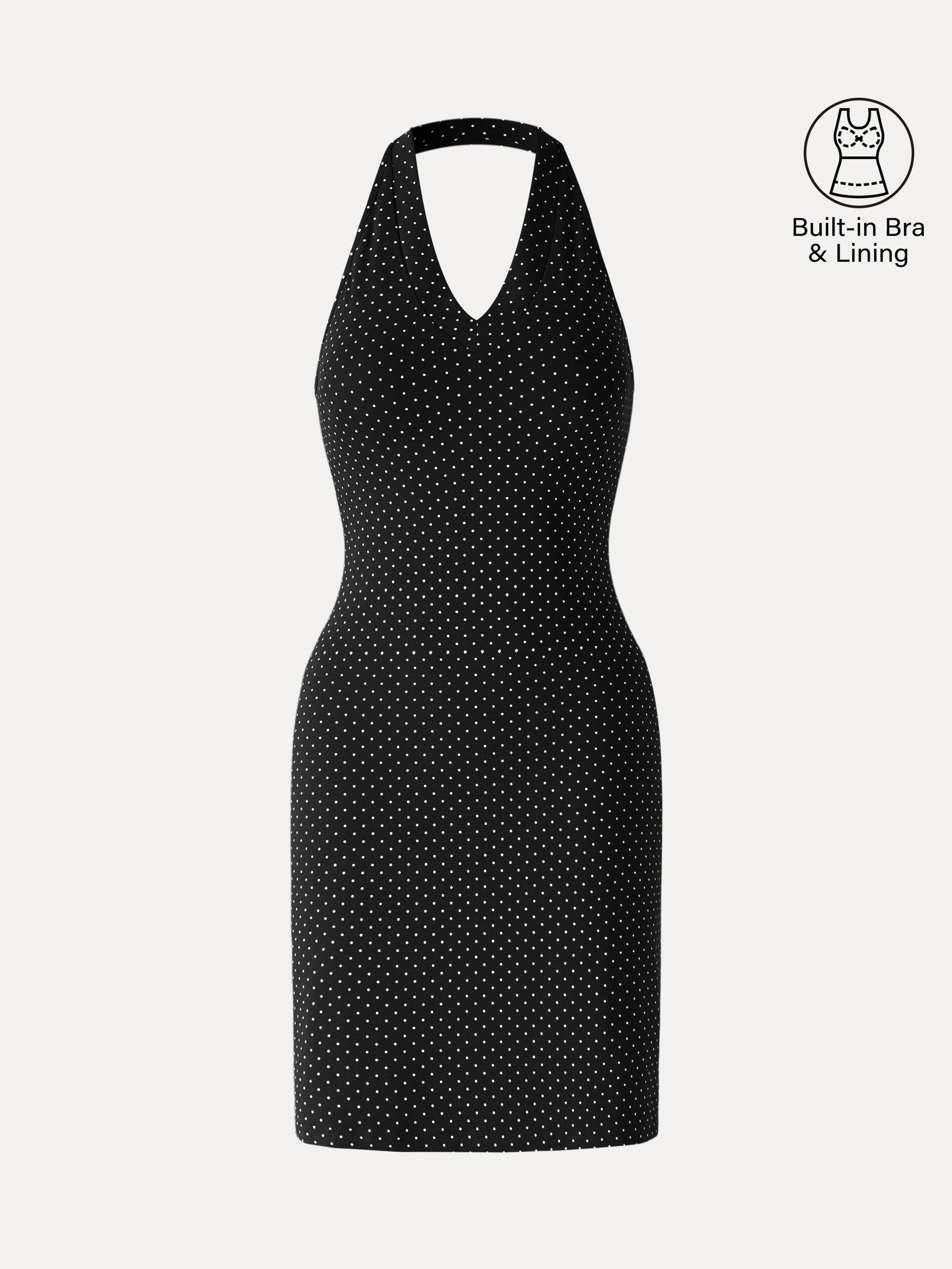 OGLmove Soft Stretch Cotton Halterneck Polka Dot Mini Bra Dress