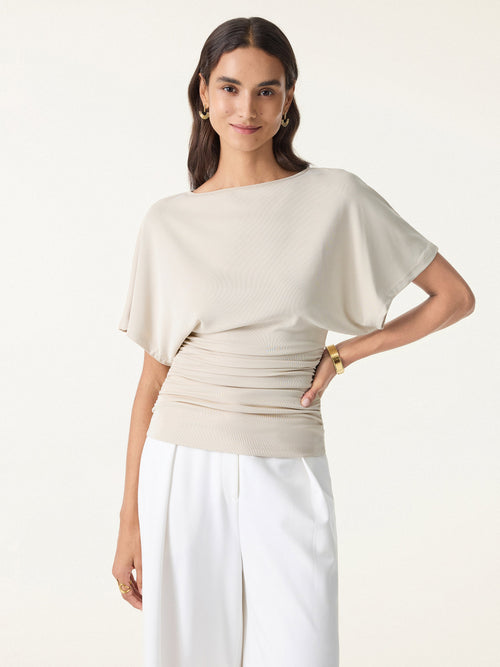 OGLmove Boatneck Batwing Sleeve Side Ruched Top