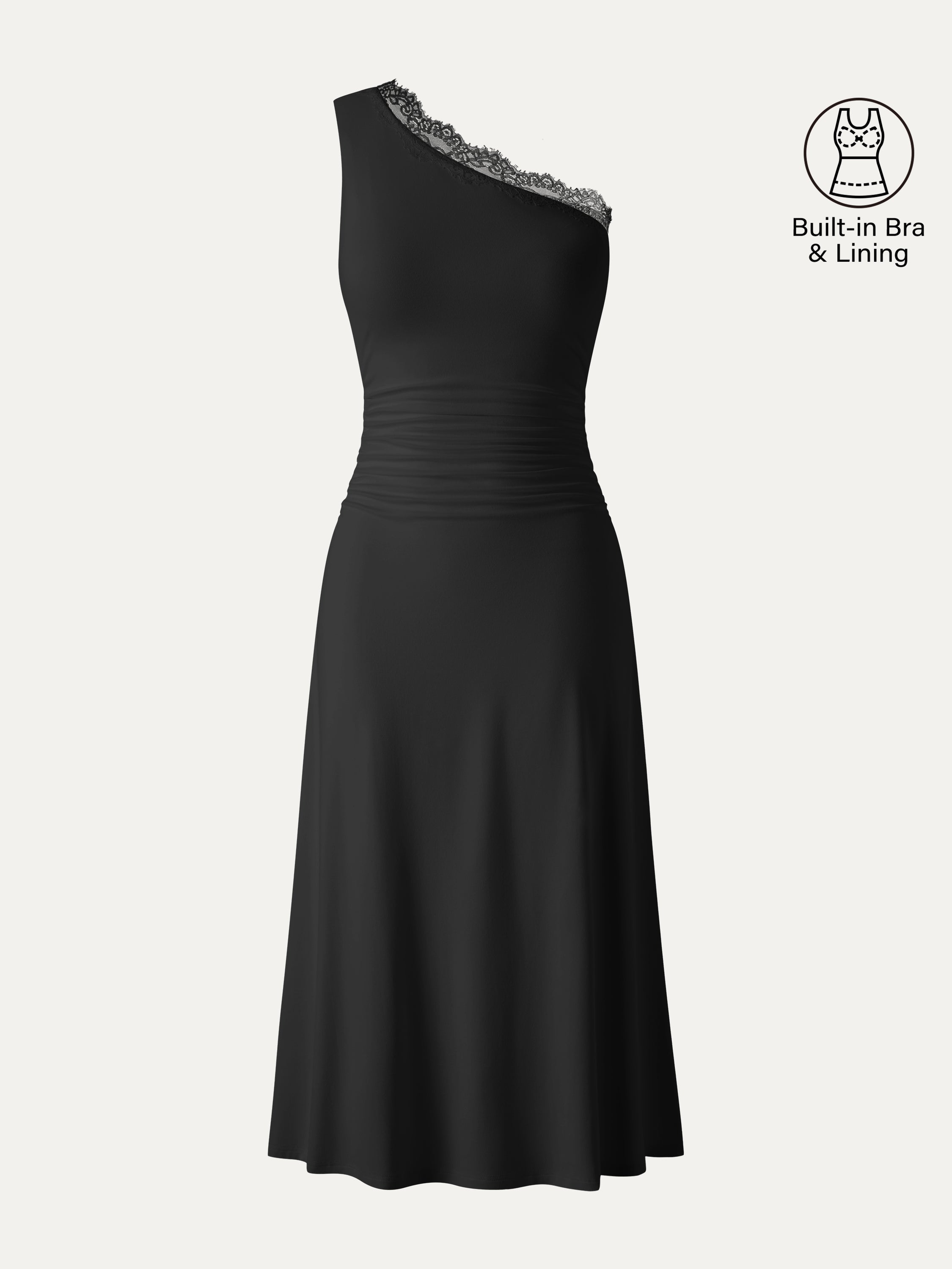 OGLmove Women's Lace Trim One Shoulder Ruched Bra Dress