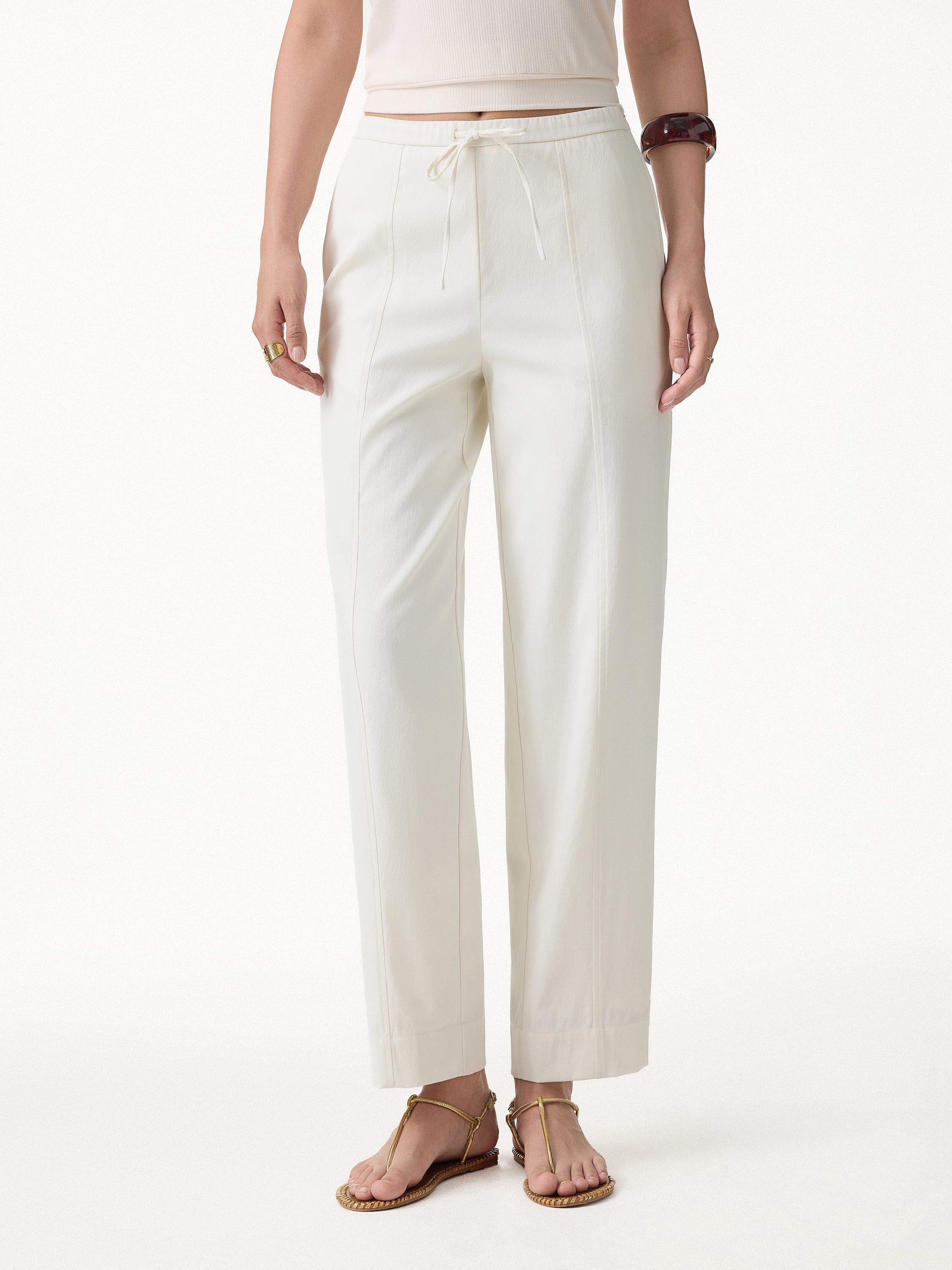OGLmove Women's Mid Rise Tapered Leg Linen-Like Travel Pants