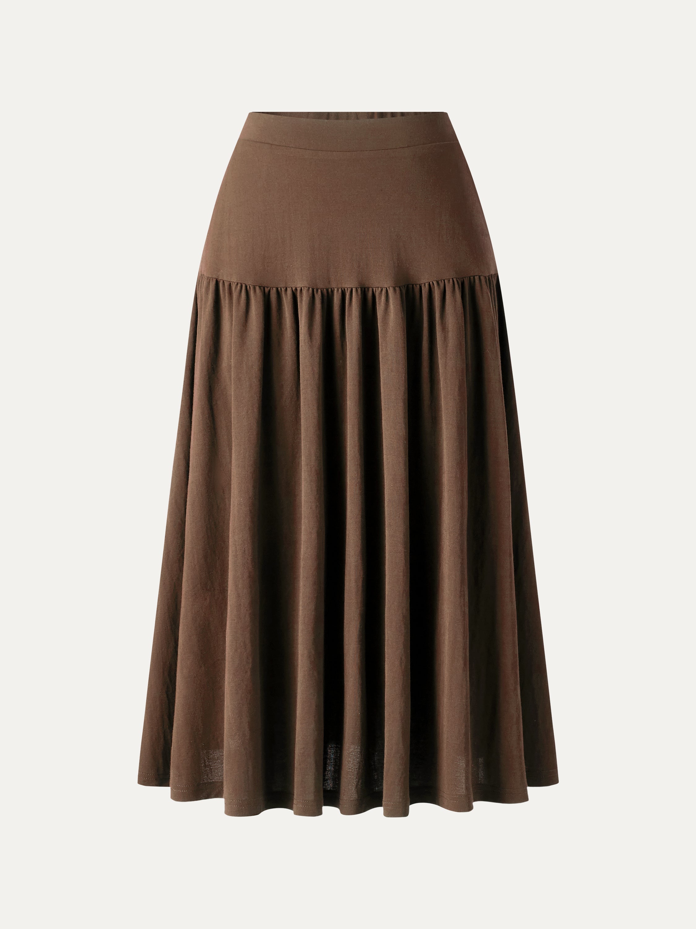 OGLmove Cotton-Linen Gathered Midi Skirt with Pockets