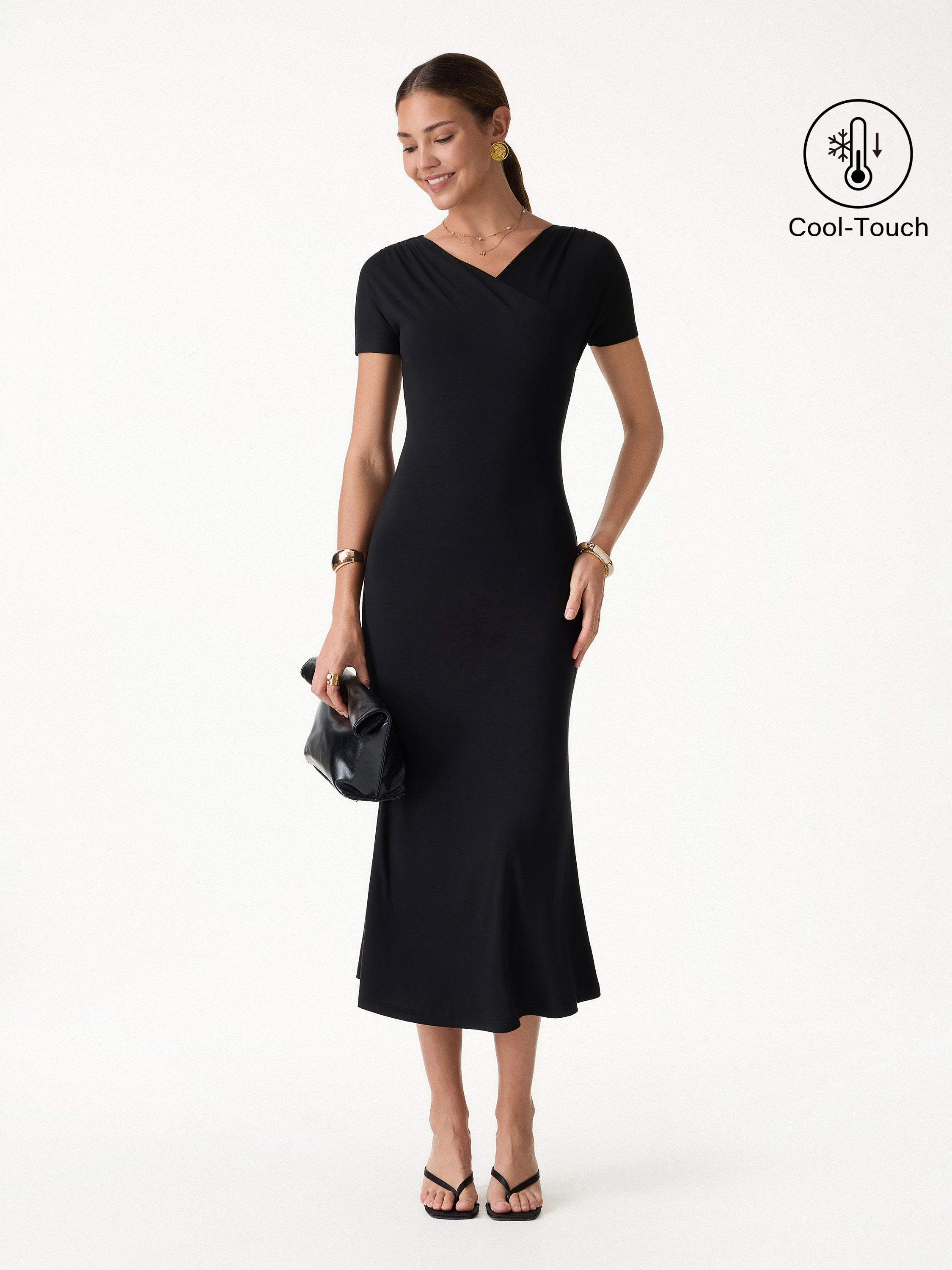 OGLmove Surplice Short Sleeve Midi Dress