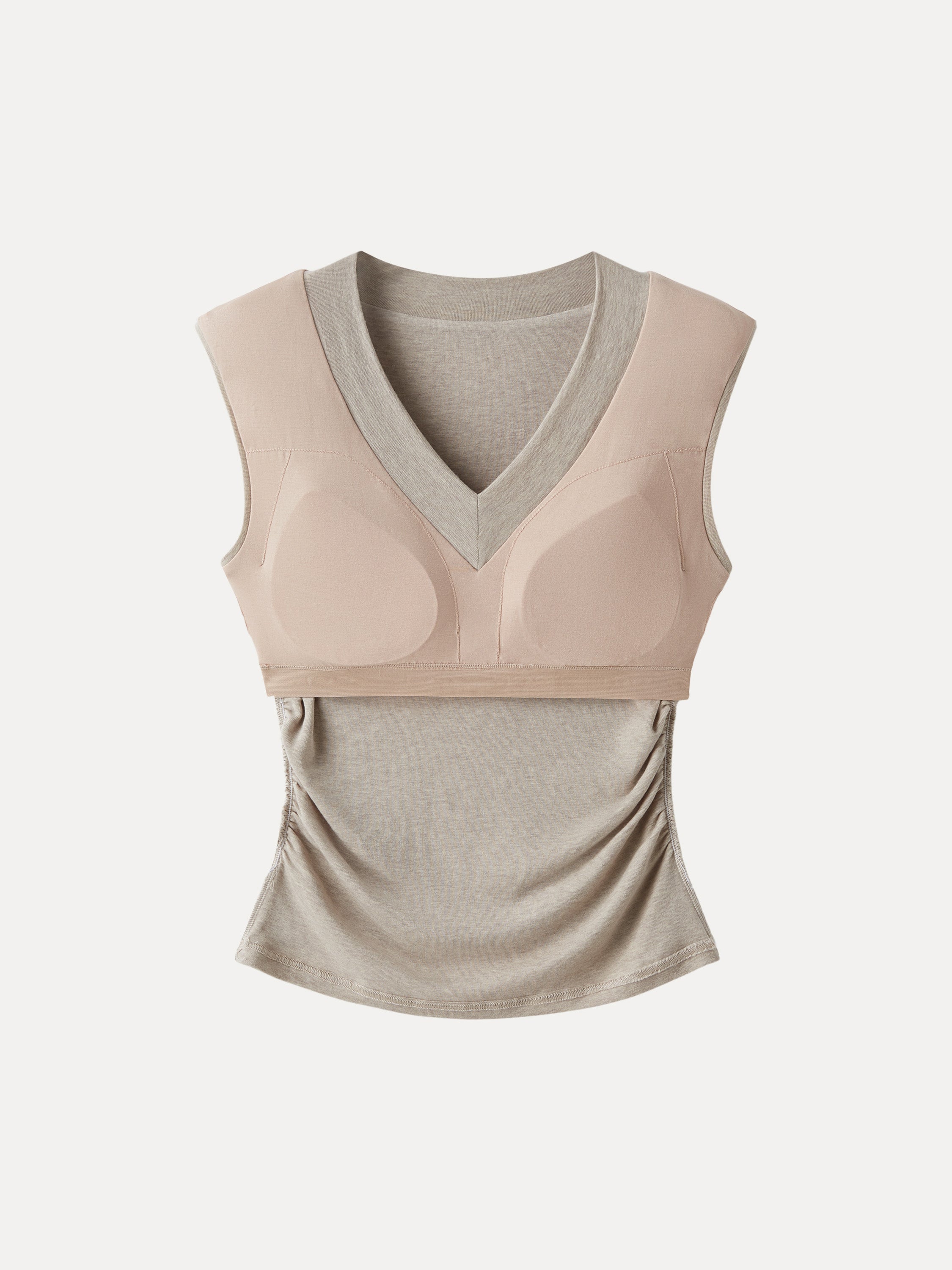 OGLmove Women's V-Neck Wide Shoulder Ruched Bra Top