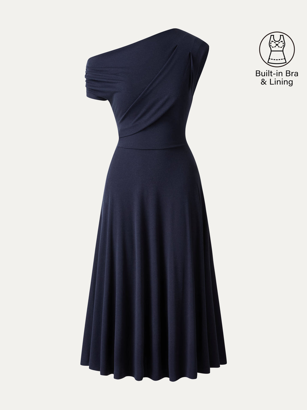OGLmove Asymmetrical Shoulder Tucked Midi Bra Dress with Pockets