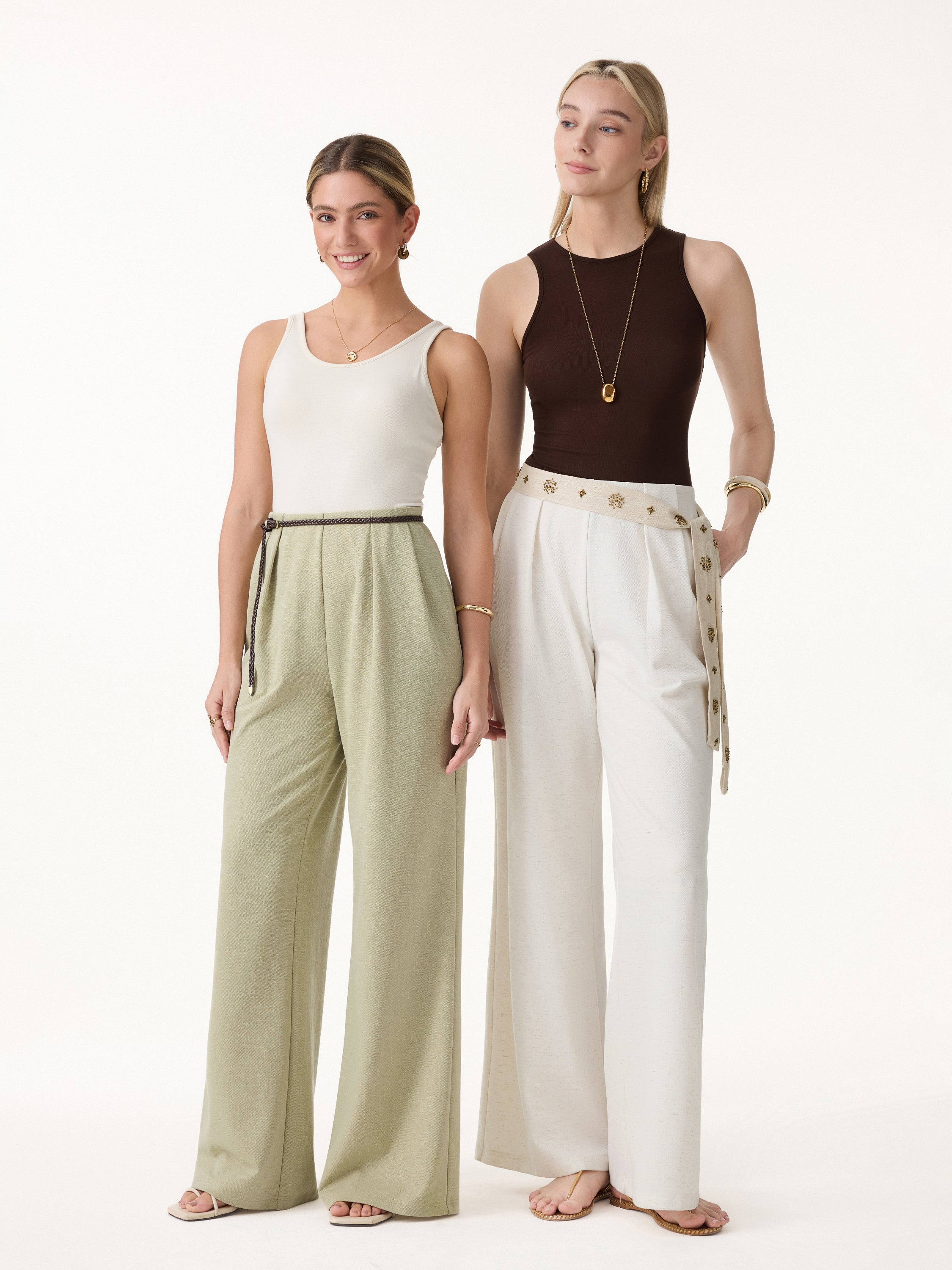 OGLmove Airy Stretch Linen Wide Flare Pant with Pockets