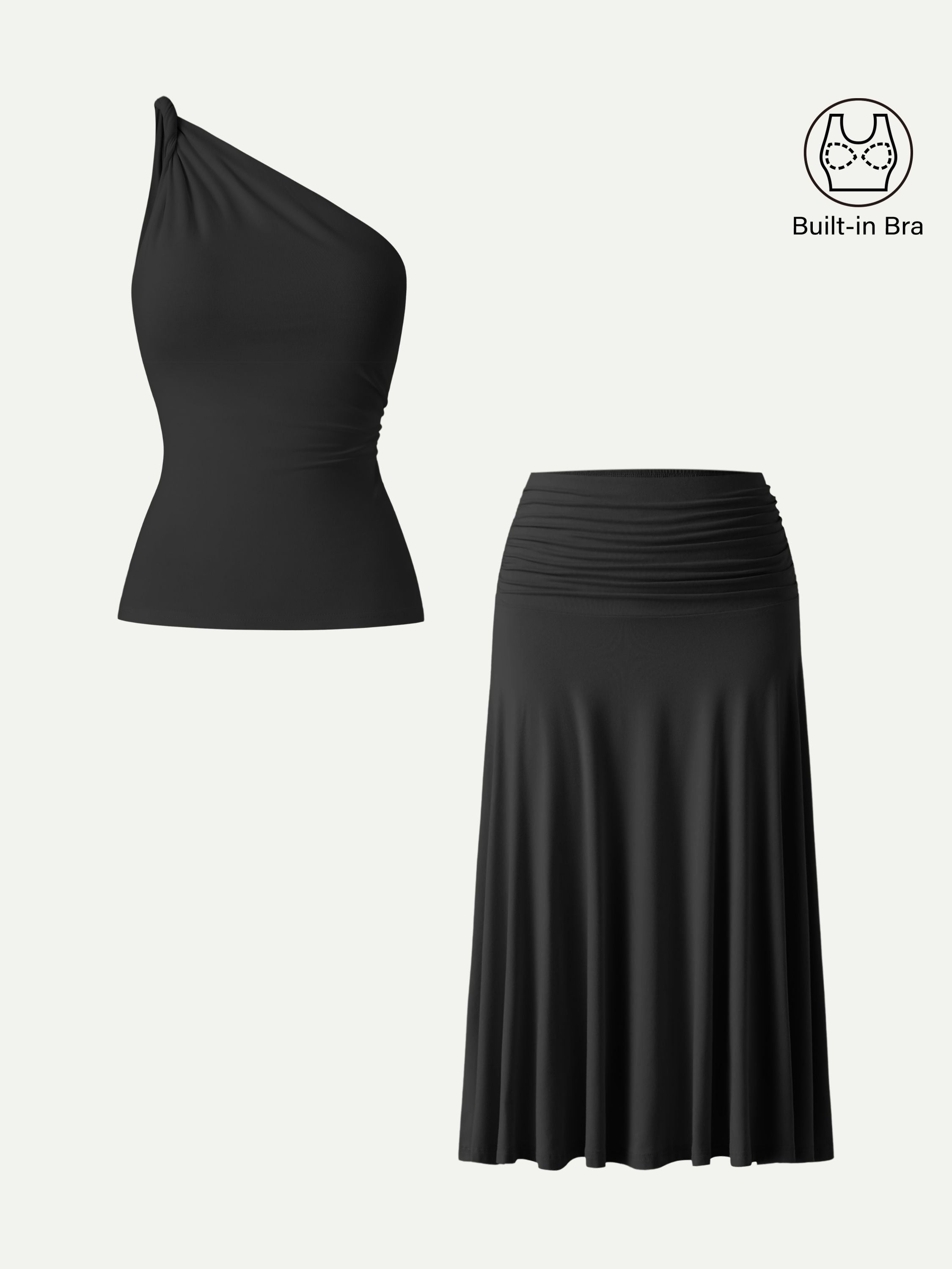 OGLmove 2-Piece One-Shoulder Twisted Bra and Ruched Midi Skirt