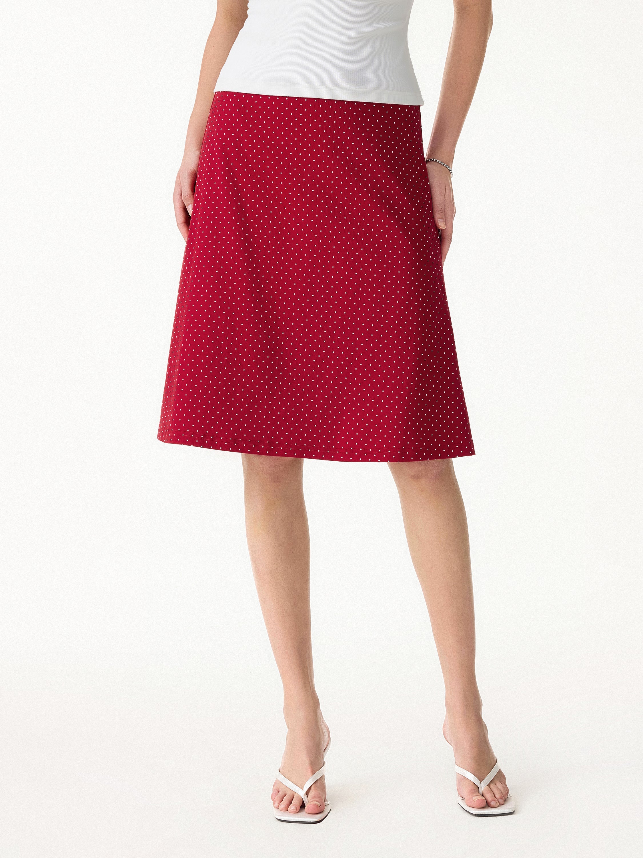 OGLmove Stretch Cotton Polka Dot A-Line Flare Skirt