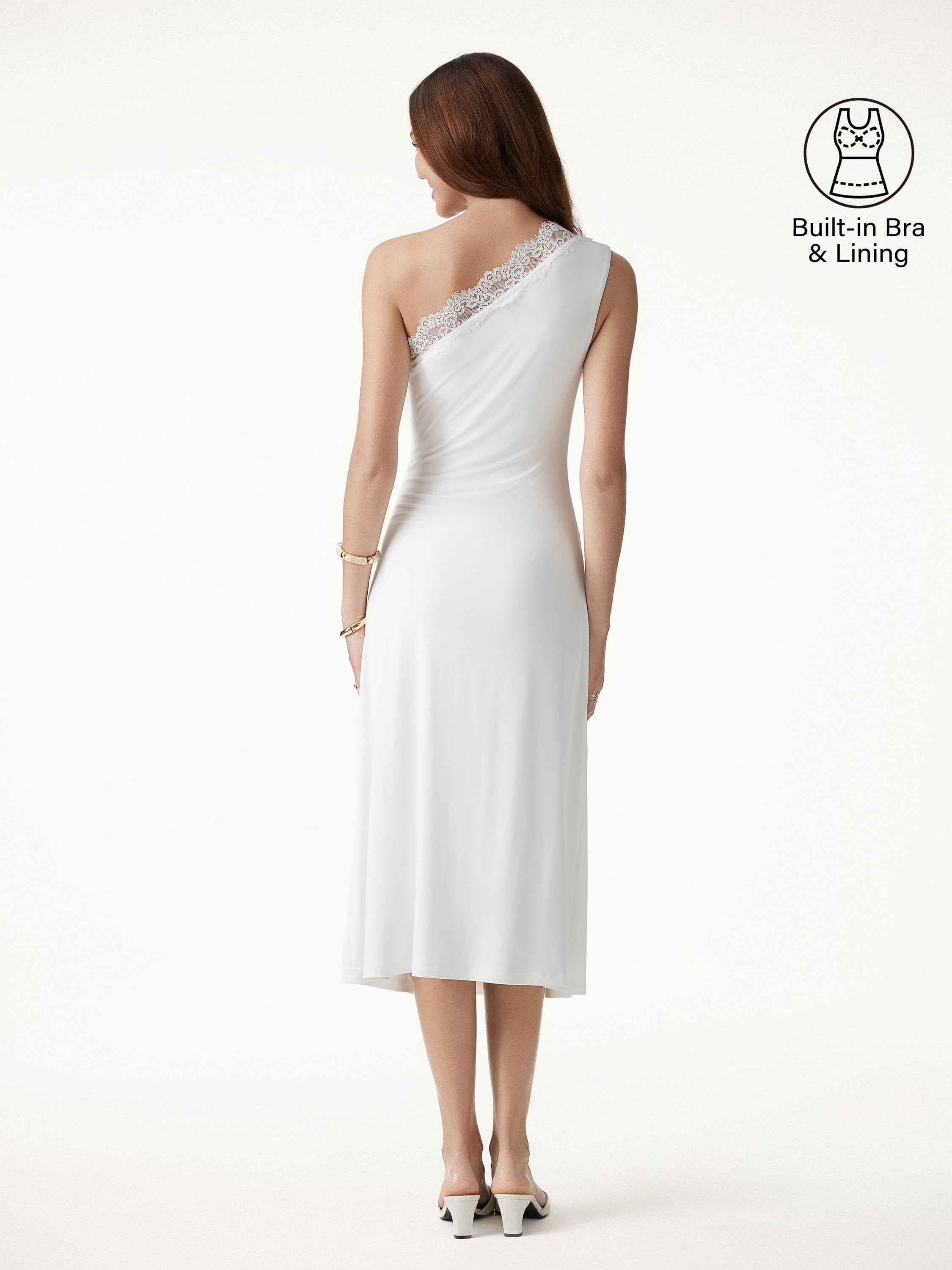 OGLmove Women's Lace Trim One Shoulder Ruched Bra Dress