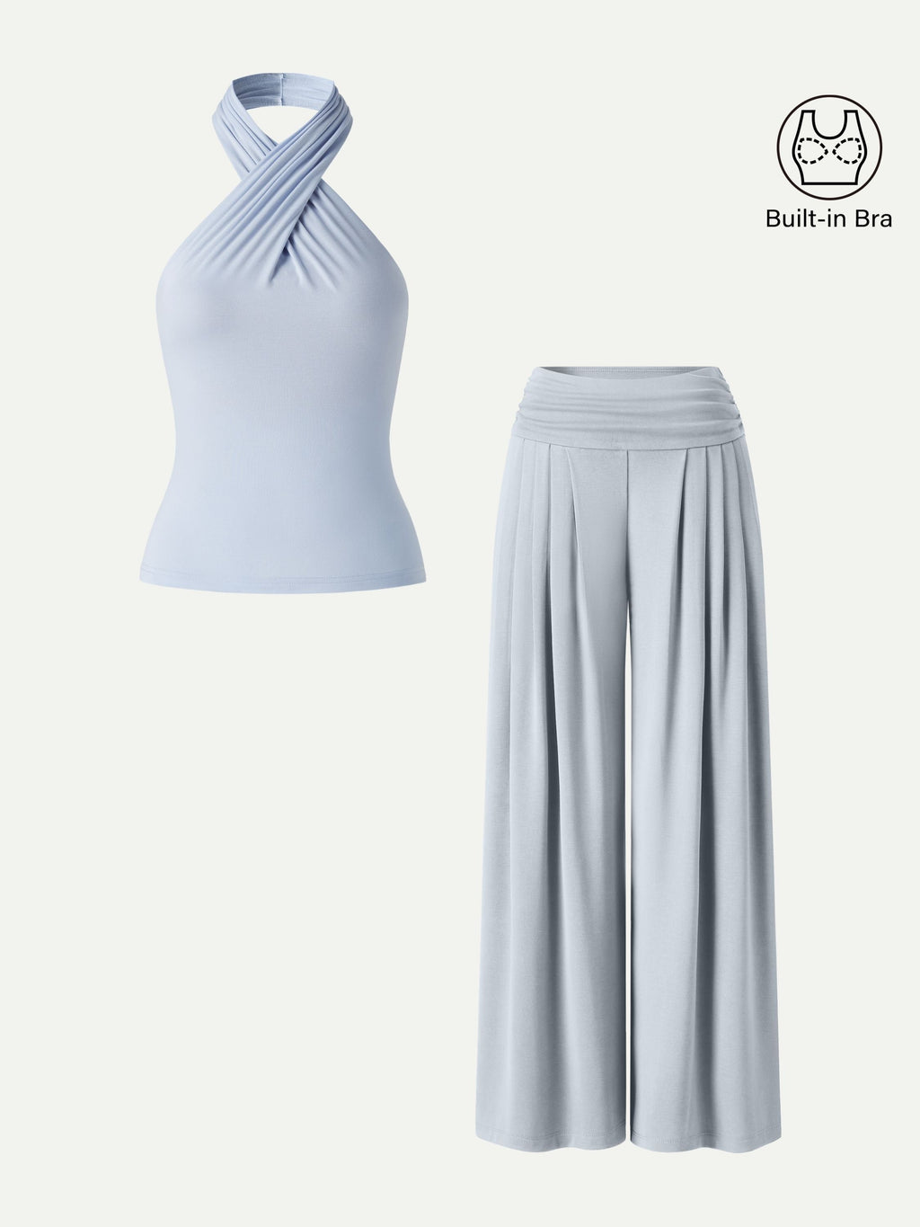 OGLmove Criss Cross Bra Top and Tucked Palazzo Pants Set
