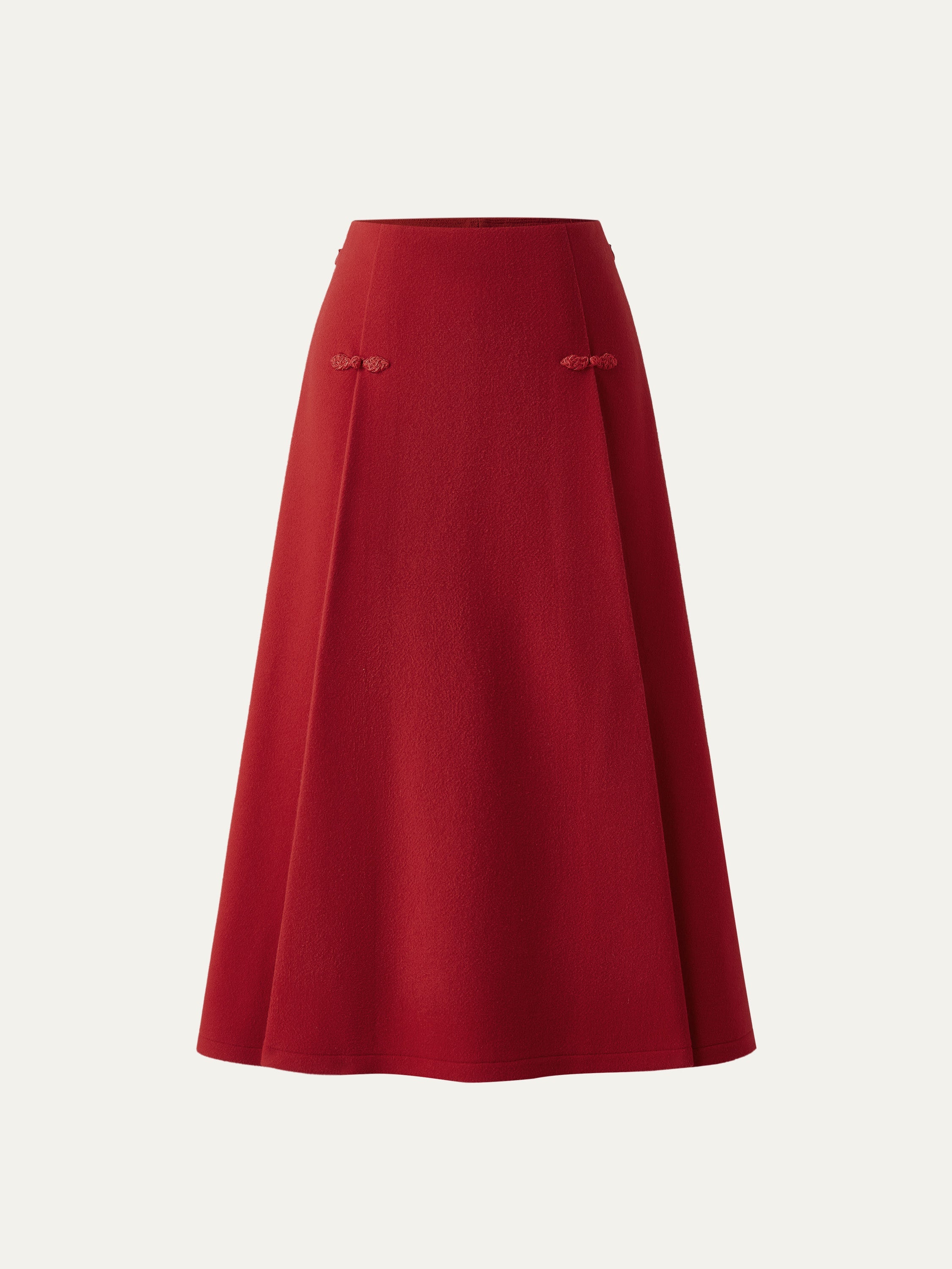 OGLmove Wool-Like Frog Button A-Line Midi Skirt