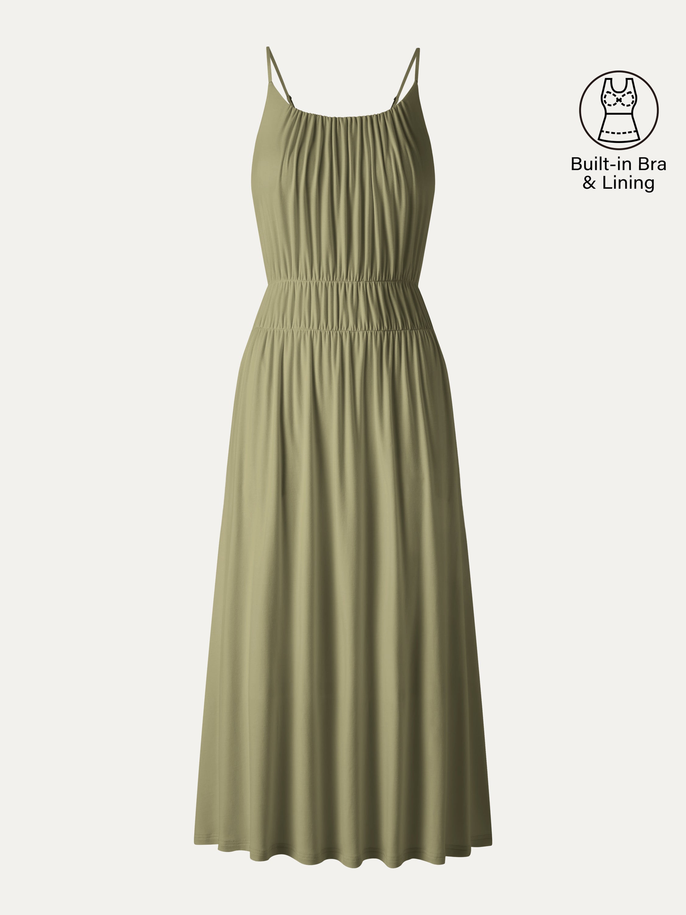 OGLmove Vacay Gathered U-Neck Spaghetti Midi Bra Dress with Pockets