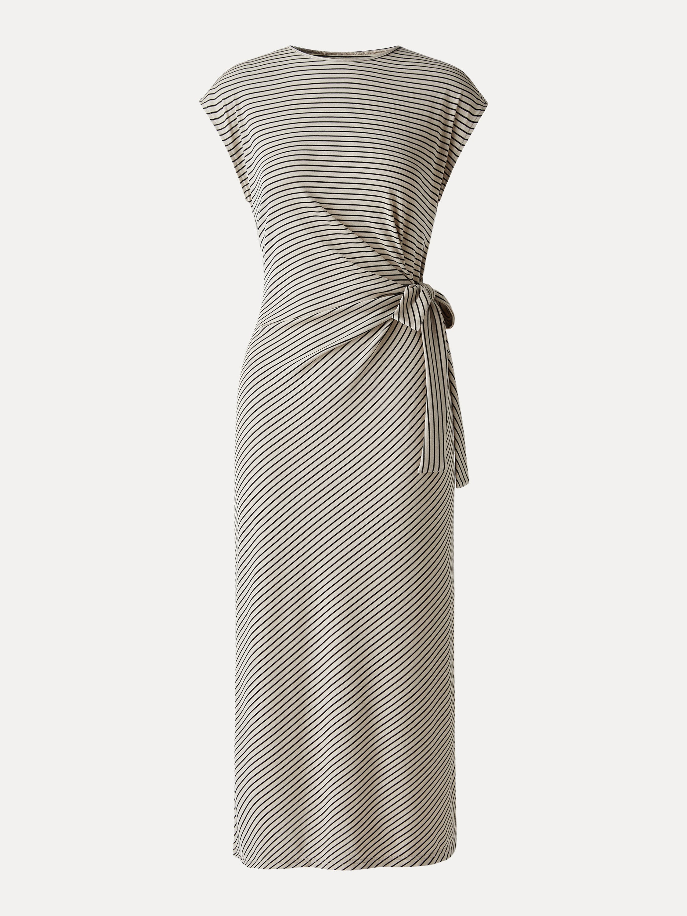 OGLmove Striped Relaxed Midi Dress with Self-Tie