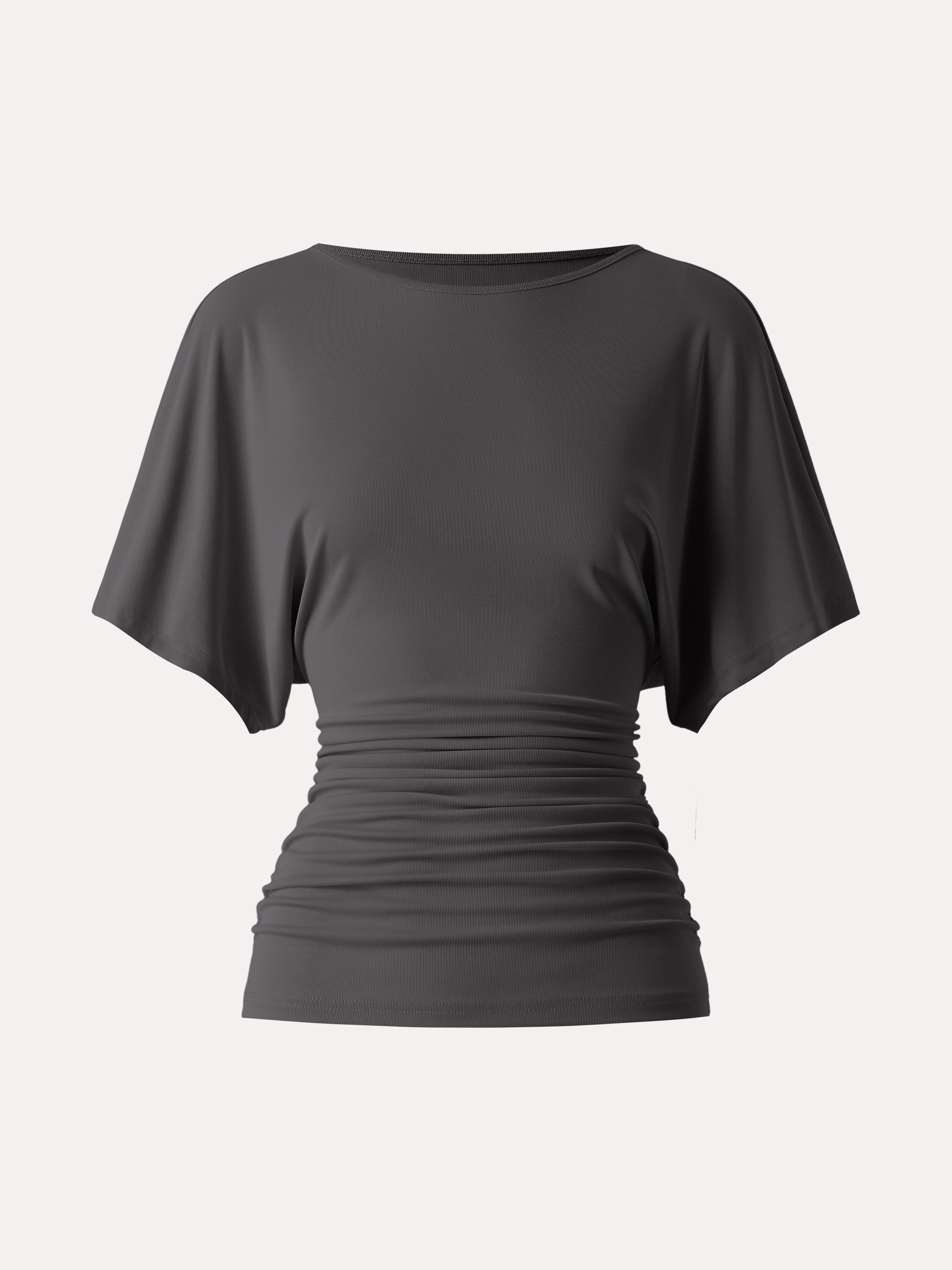 OGLmove Boatneck Batwing Sleeve Side Ruched Top