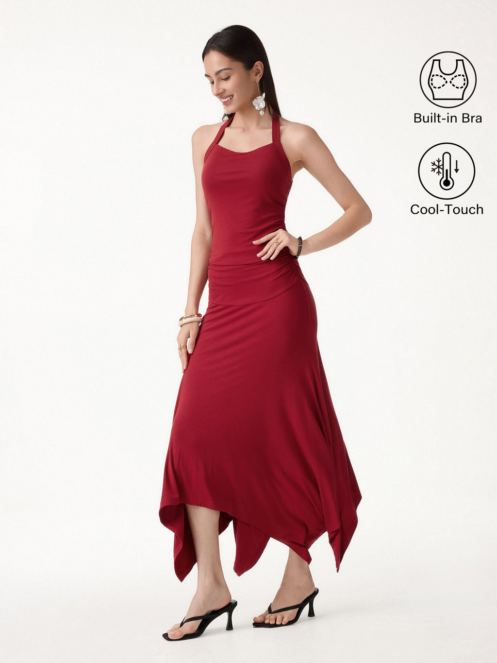 OGLmove Sleek Halter Bra Top and Handkerchief Hem Skirt Set