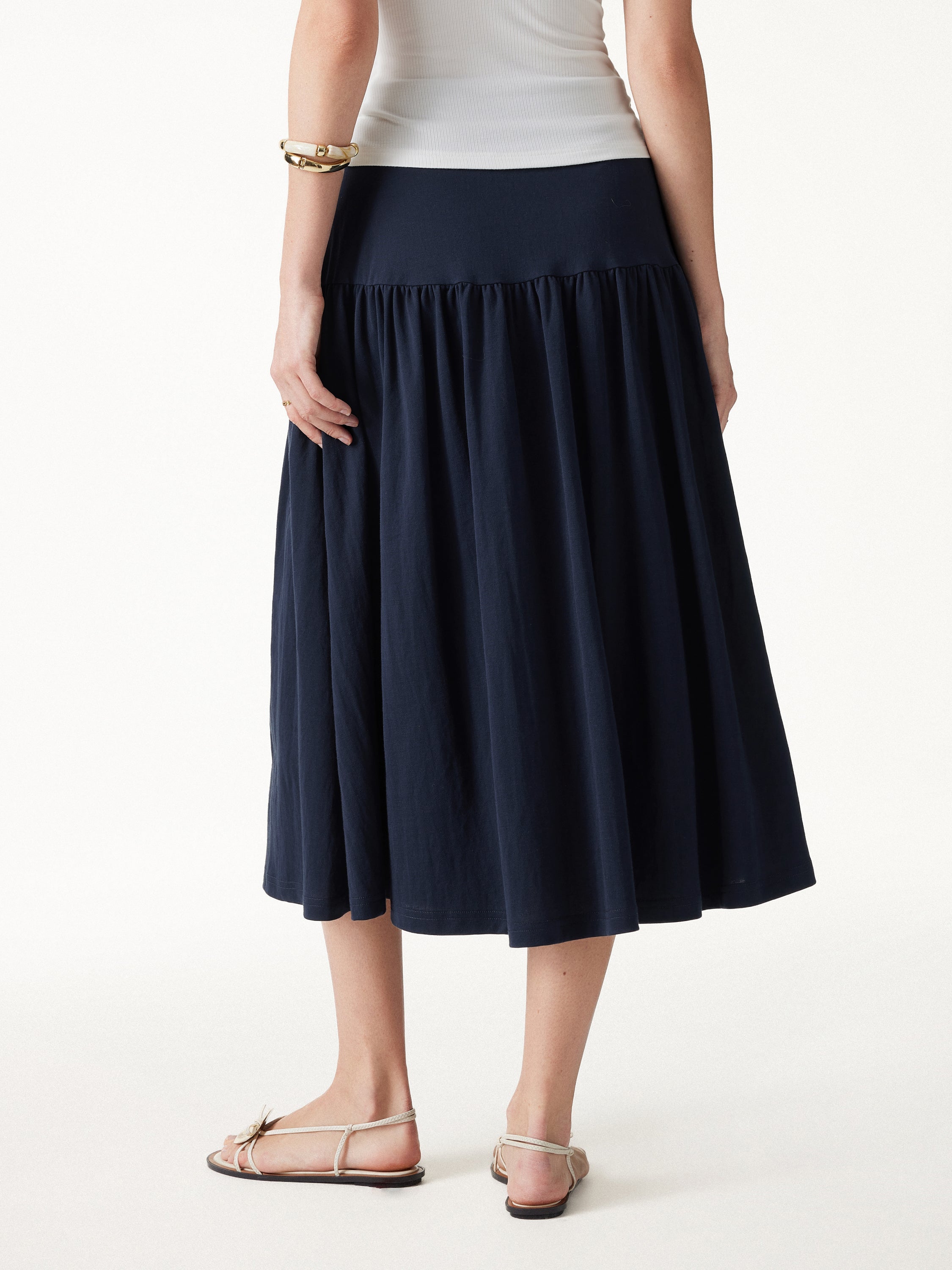 OGLmove Cotton-Linen Gathered Midi Skirt with Pockets