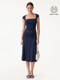 OGLmove Women's Square Neck Cutout Back Bra Top & A-Line Midi Skirt Set