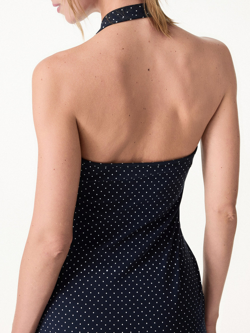 OGLmove Soft Stretch Cotton Halterneck Polka Dot Mini Bra Dress