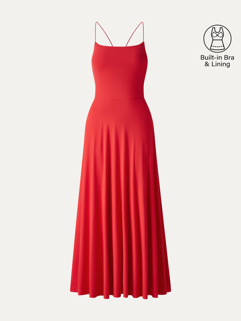 OGLmove Women's Square Neck Spaghetti Open Back Midi Bra Dress with Pockets