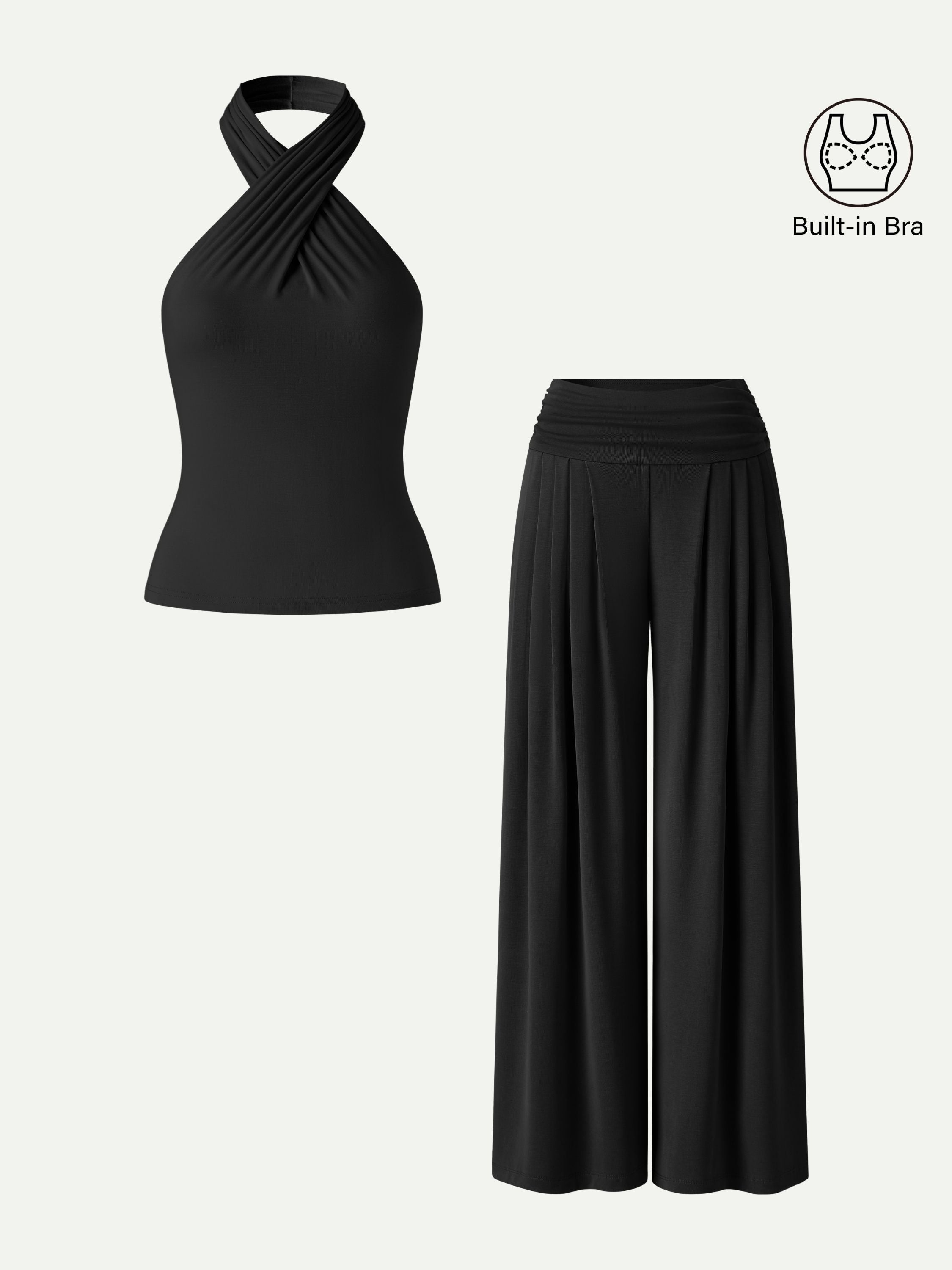 OGLmove Criss Cross Bra Top and Tucked Palazzo Pants Set