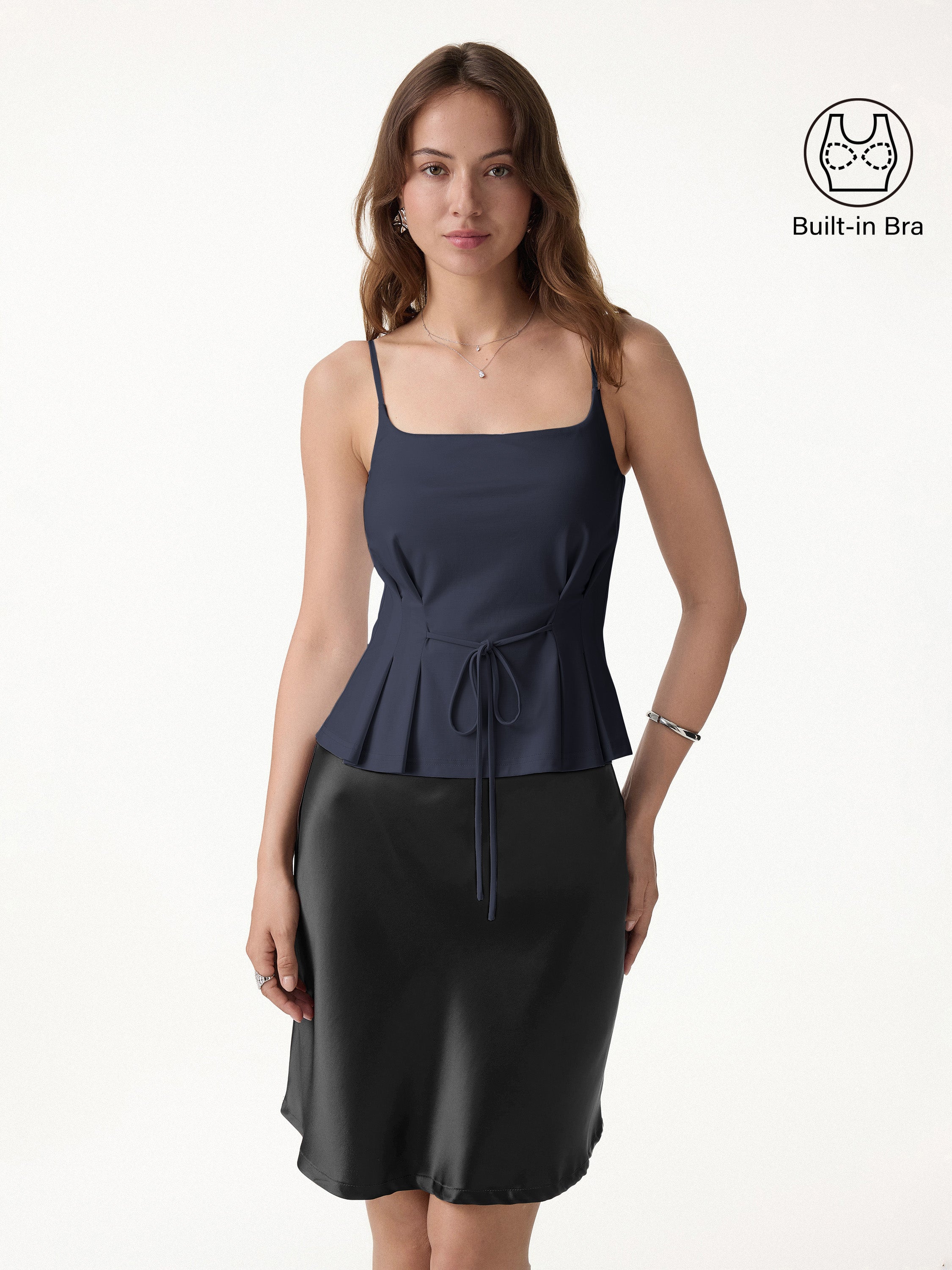 OGLmove Women's Ponte Pleated Spaghetti Brami
